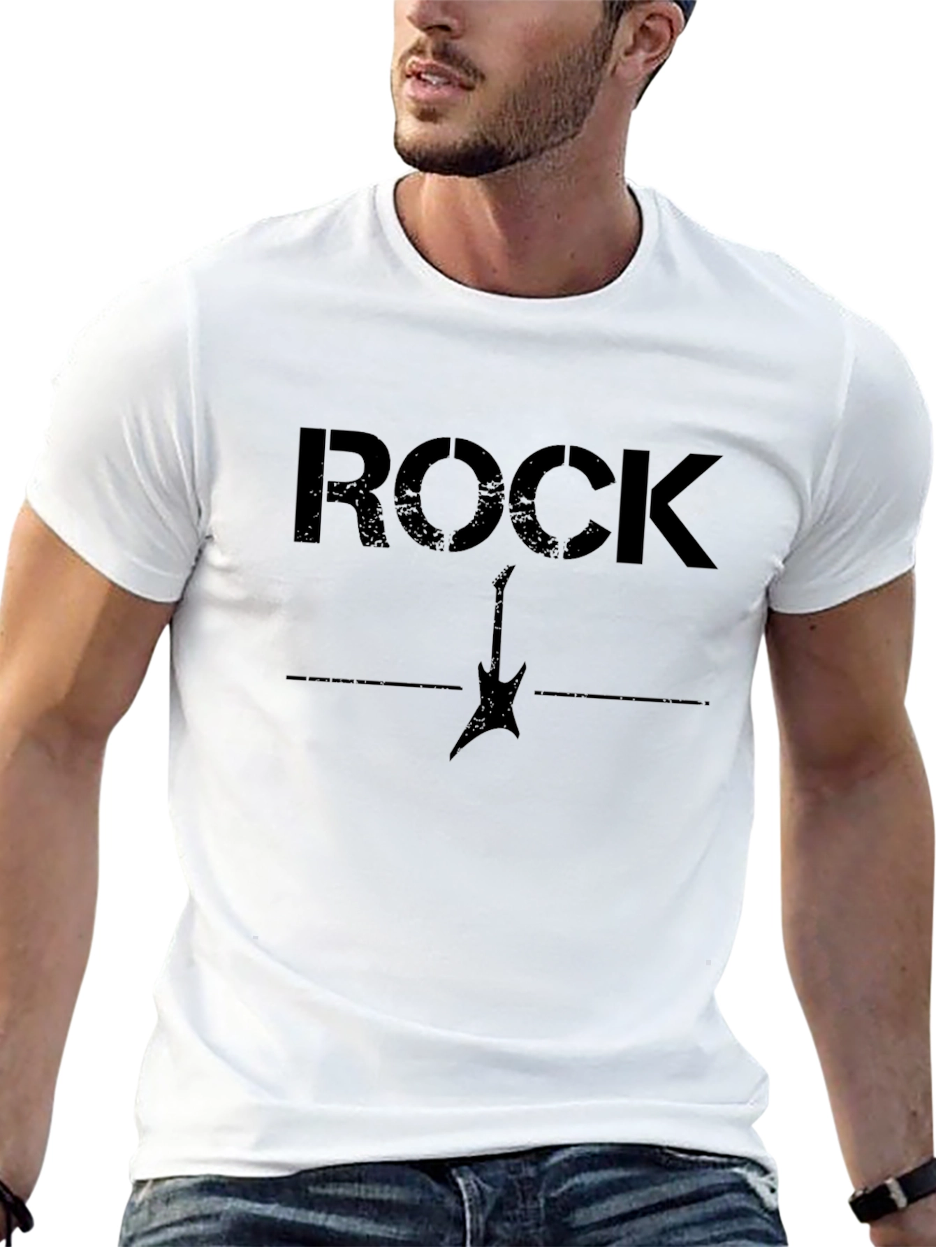 Rock Guitar Graphic Print T-Shirt - Black