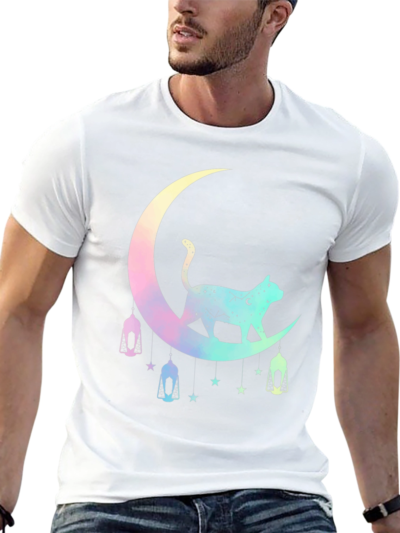 Celestial Cat Moon T-Shirt - Black