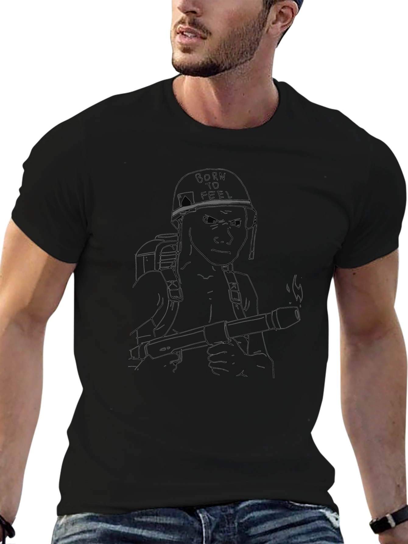 Tactical Soldier Graphic Tee - Black Cotton Casual Wear