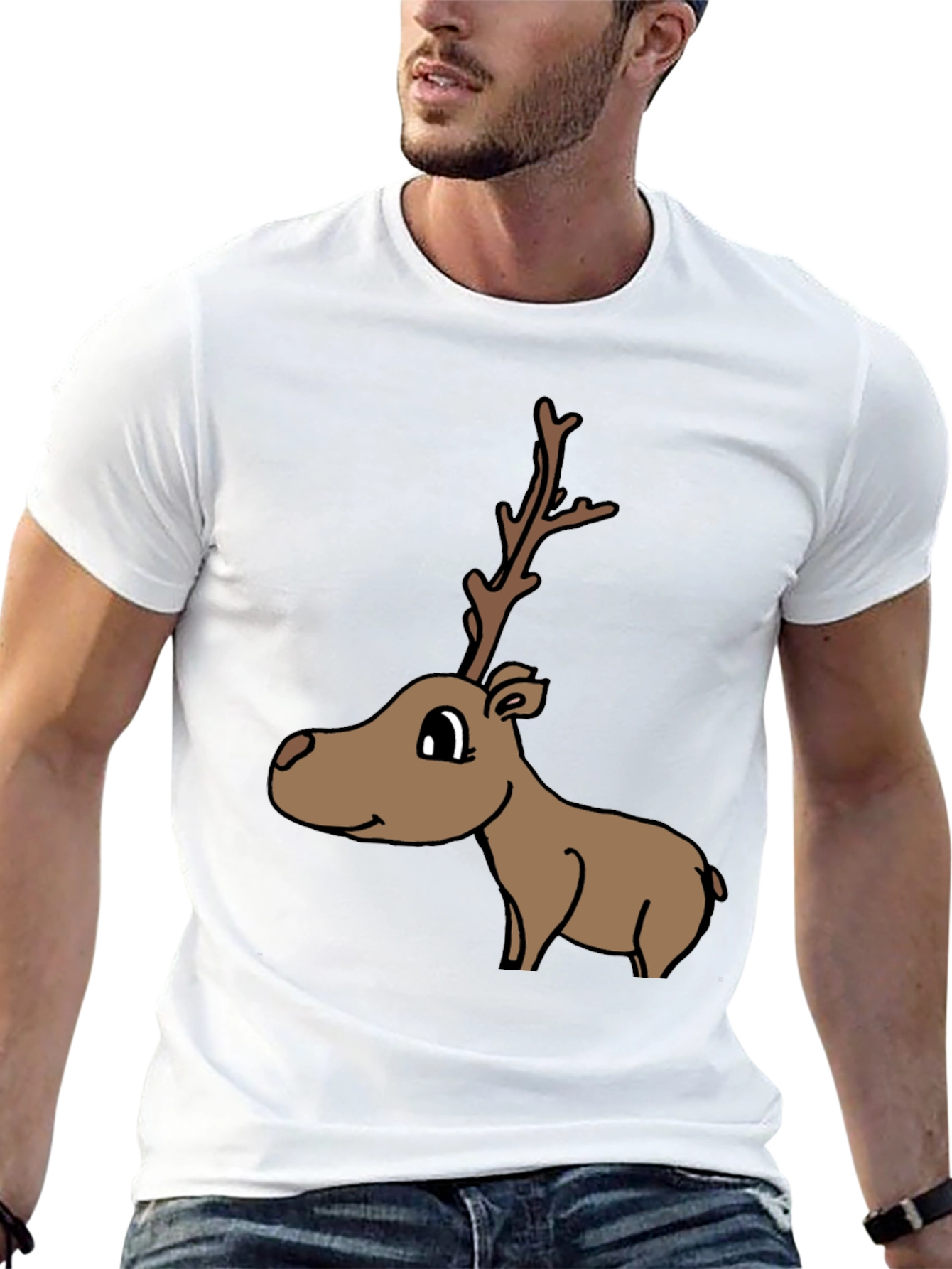 Cartoon Reindeer Graphic Tee - Black