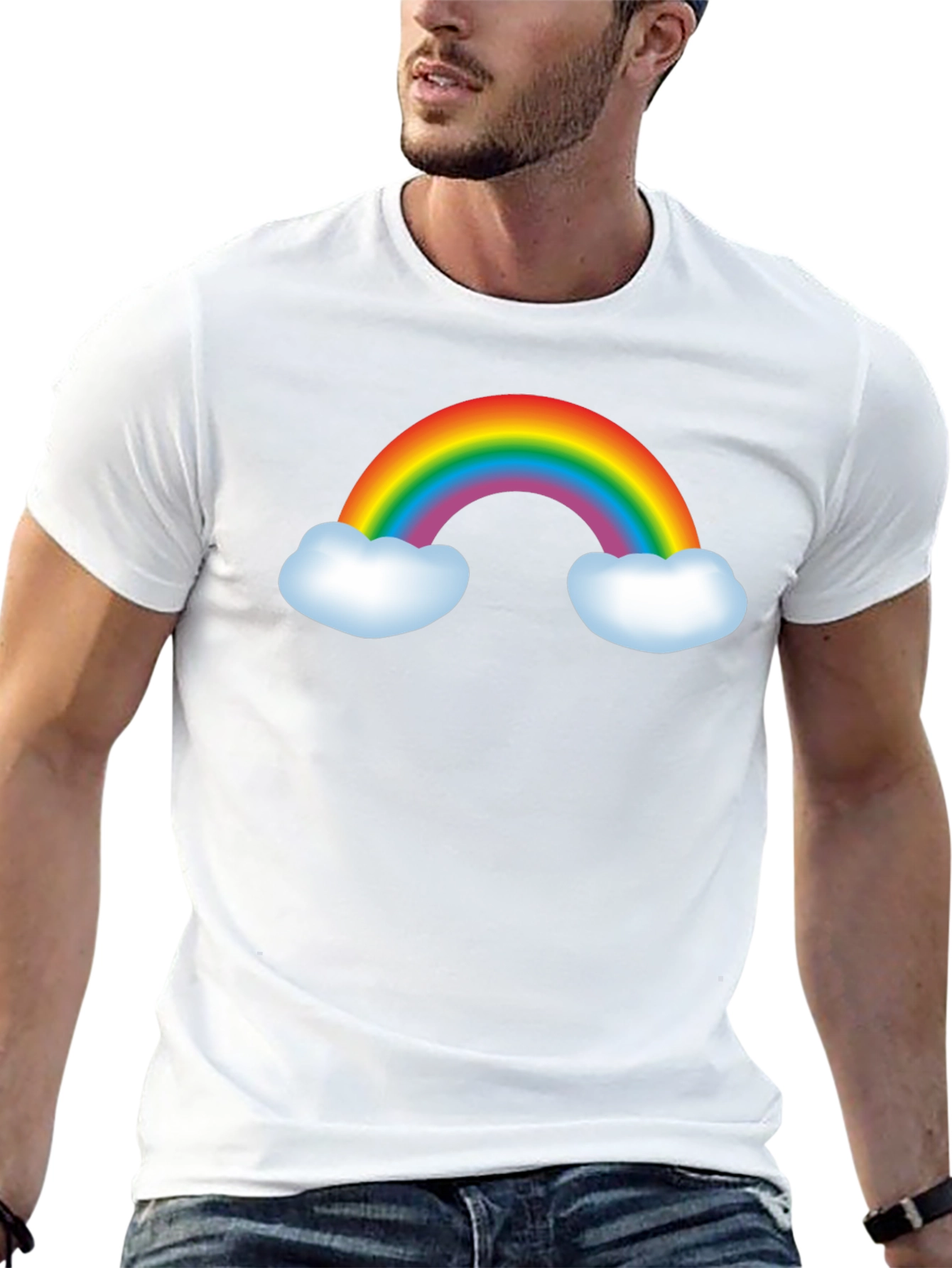 Rainbow Graphic Tee - Black Cotton Blend T-Shirt