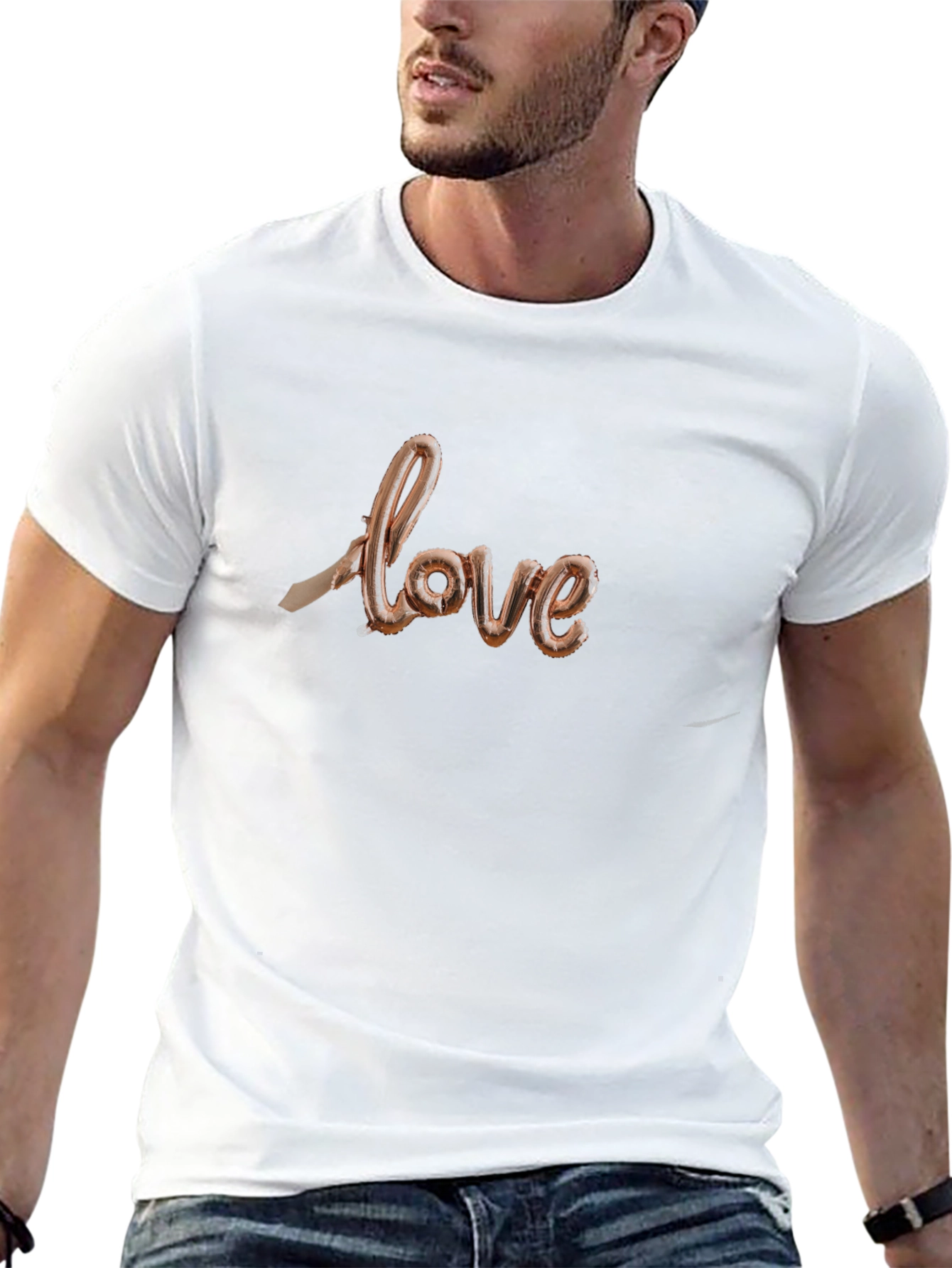 Love Balloon Text Graphic Black T-Shirt