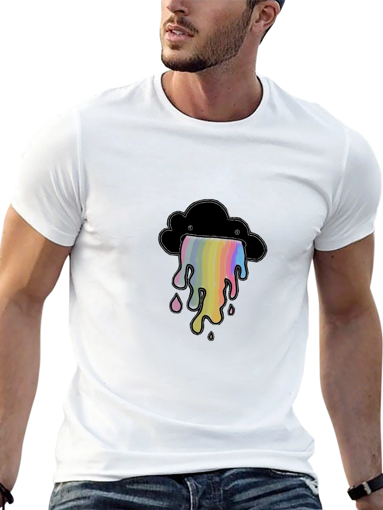 Rainbow Drip Cloud Graphic Tee - Soft Cotton Shirt