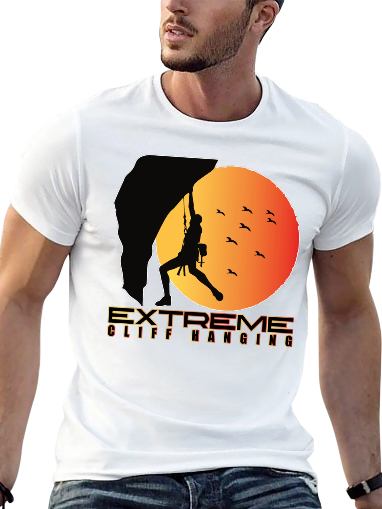 Extreme Cliff Hanging T-Shirt - Rock Climbing Adventure Tee