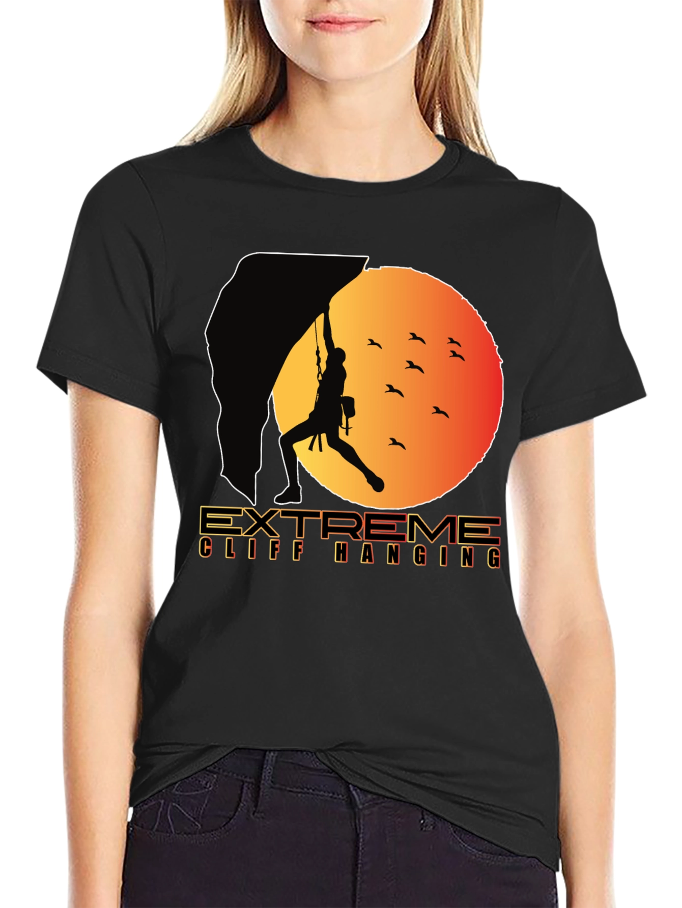 Extreme Cliff Hanging T-Shirt - Rock Climbing Adventure Tee