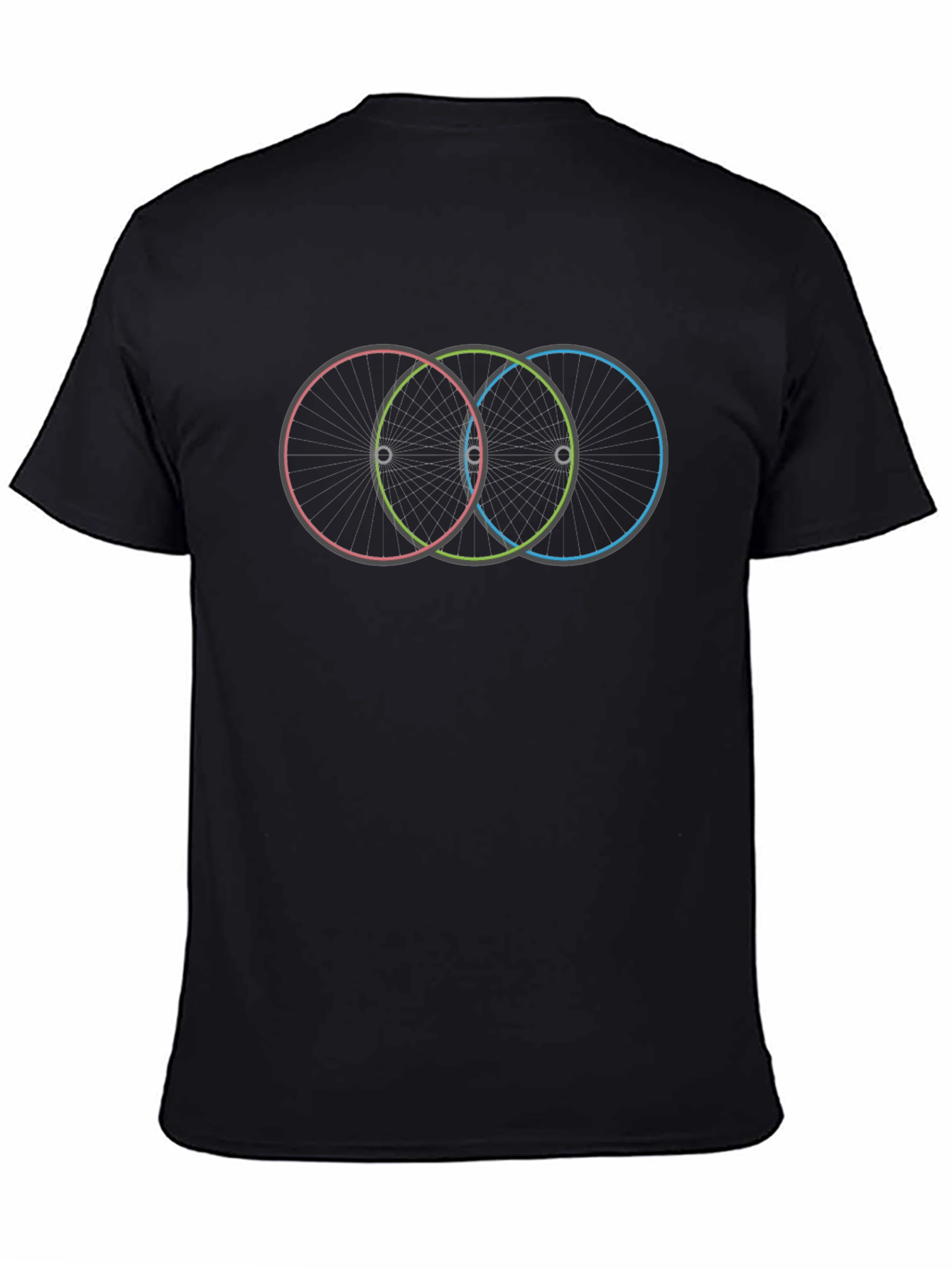 Mens Black Graphic T-Shirt - Overlapping Wheels Design