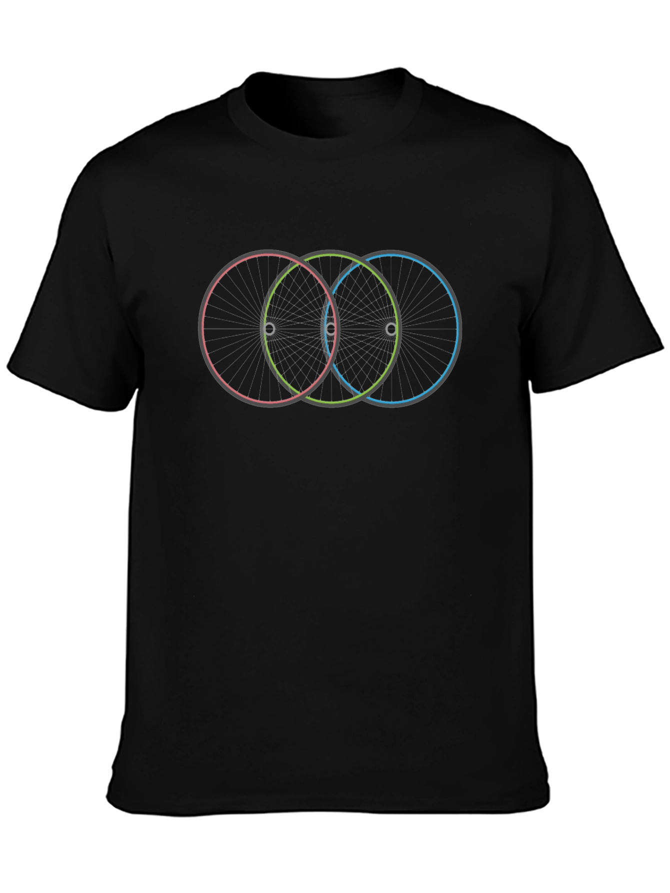 Mens Black Graphic T-Shirt - Overlapping Wheels Design
