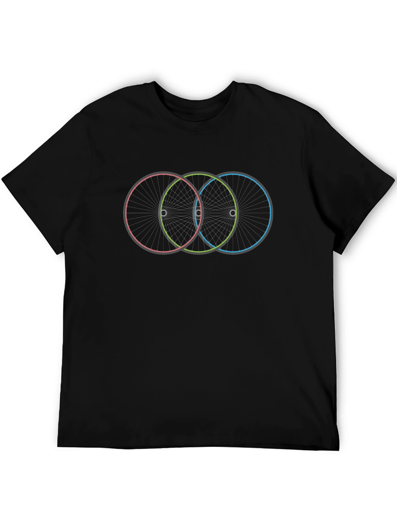 Mens Black Graphic T-Shirt - Overlapping Wheels Design