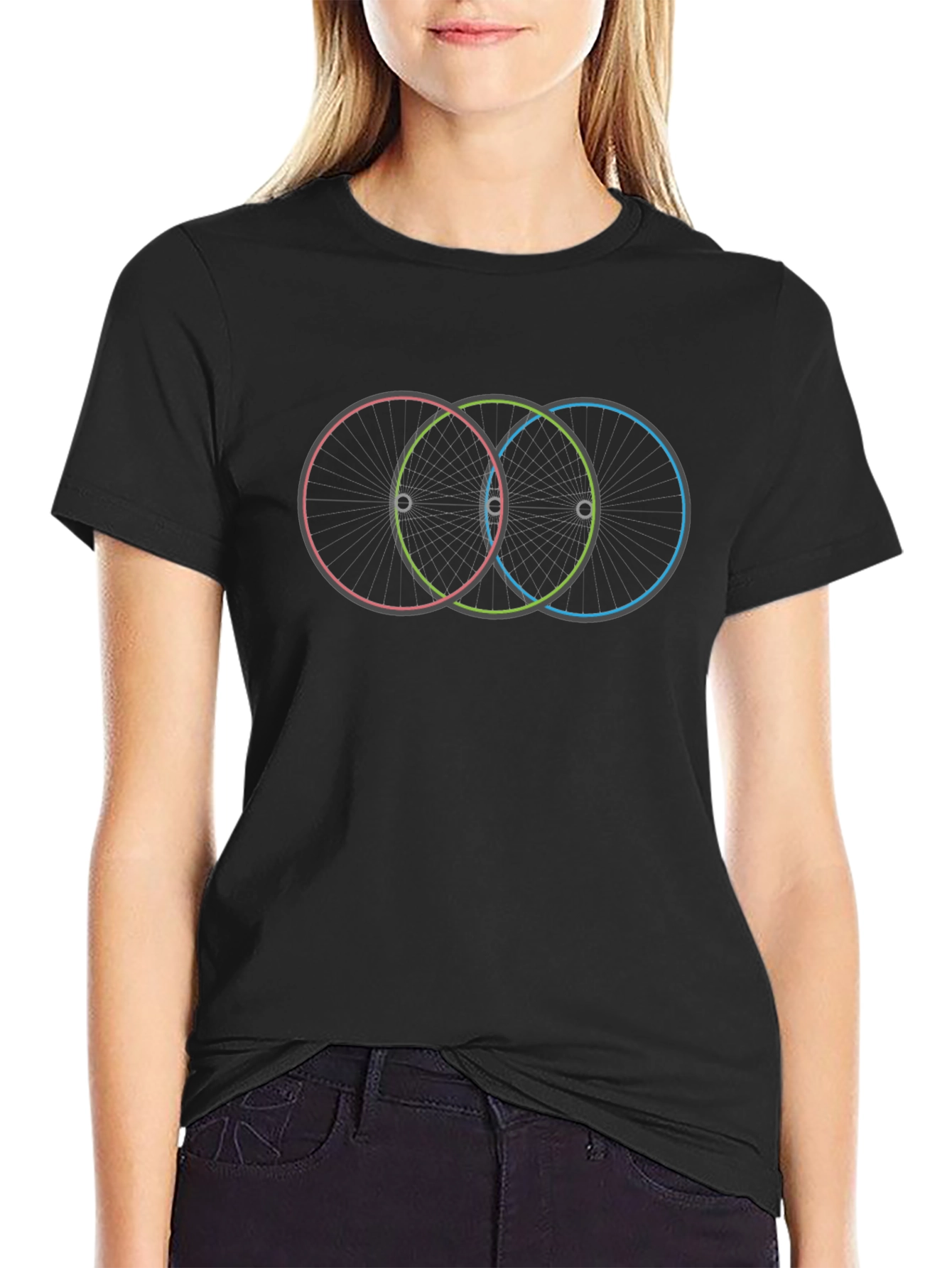 Mens Black Graphic T-Shirt - Overlapping Wheels Design