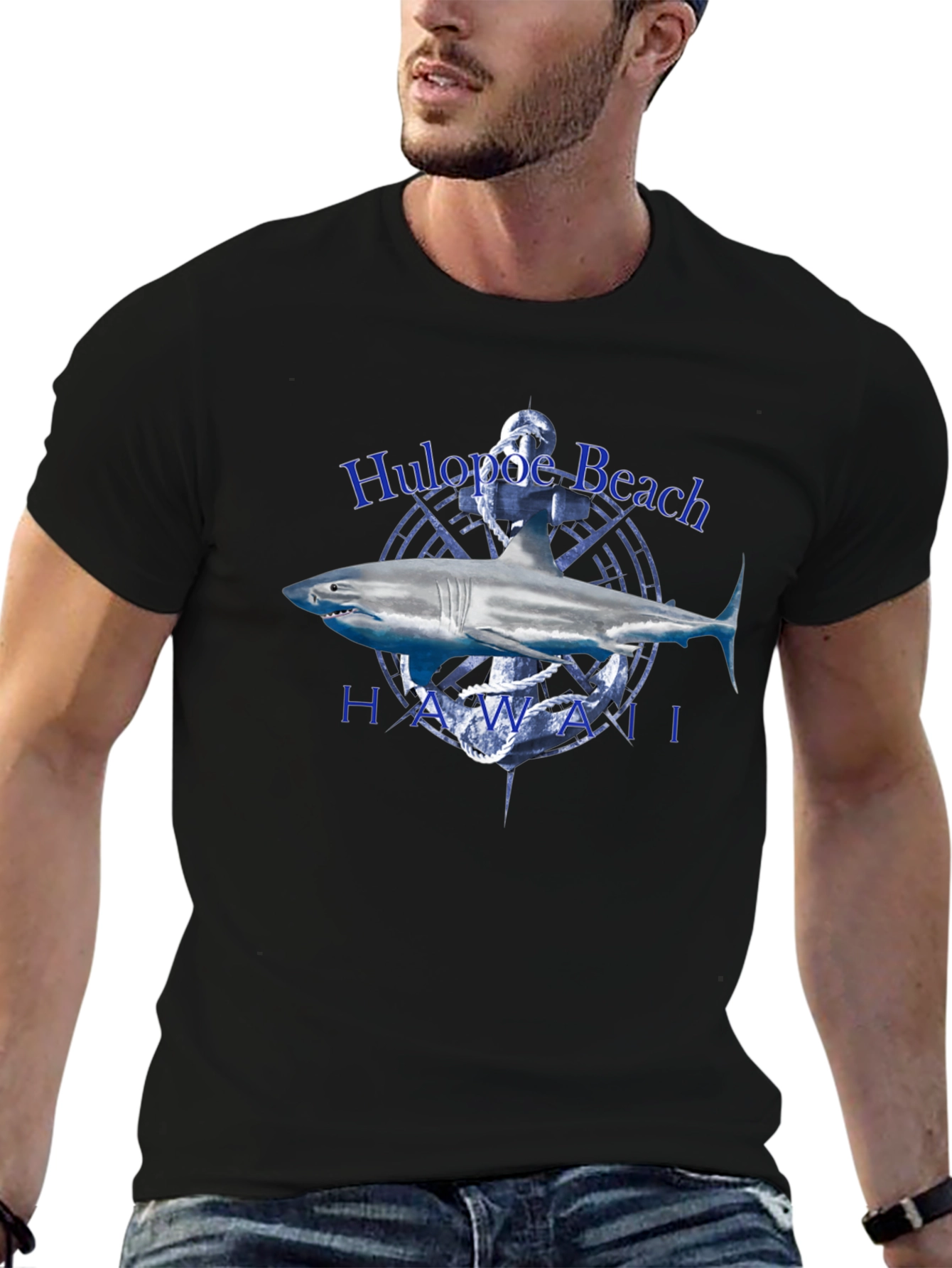 Hulopoe Beach Hawaii Shark Graphic T-Shirt