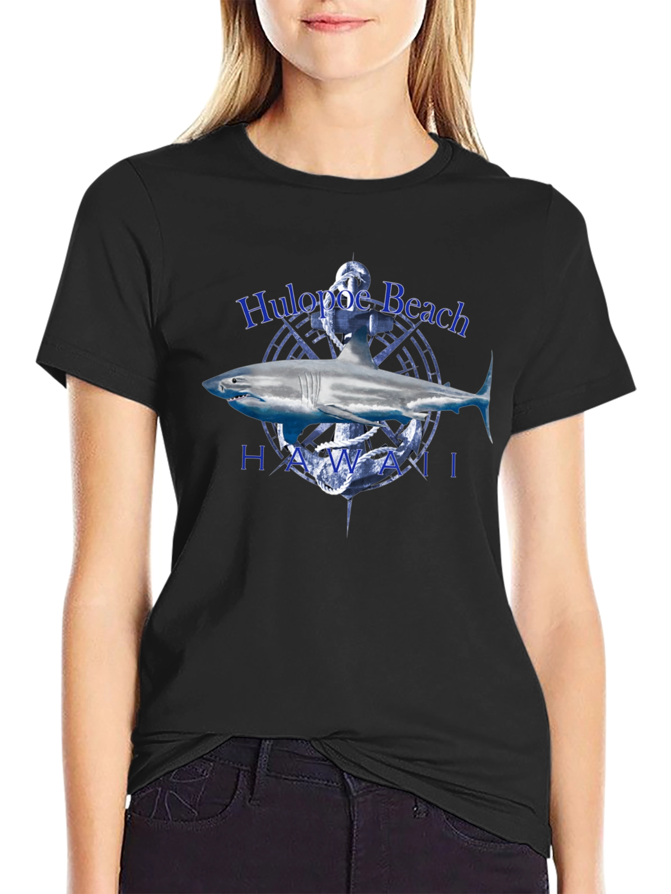 Hulopoe Beach Hawaii Shark Graphic T-Shirt