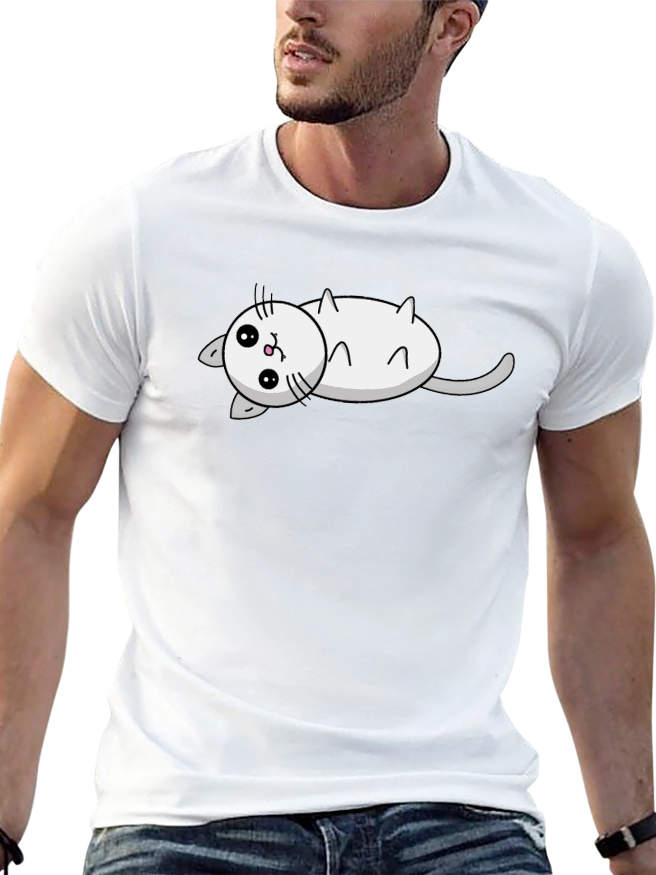 Cute Cat Cartoon Black T-Shirt