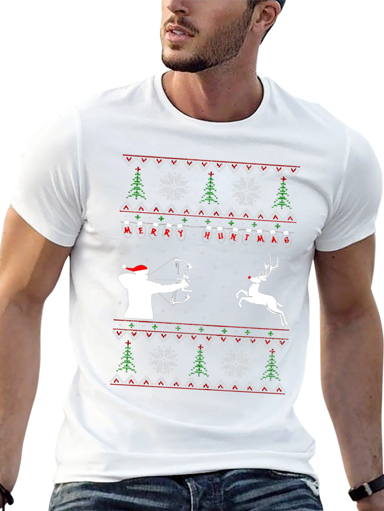 Merry Huntmas T-Shirt - Ugly Christmas Sweater Style Tee
