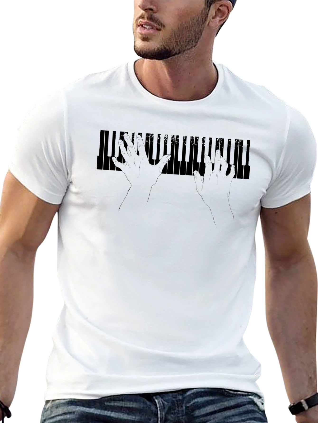 Piano Keys Hands Black Graphic Tee