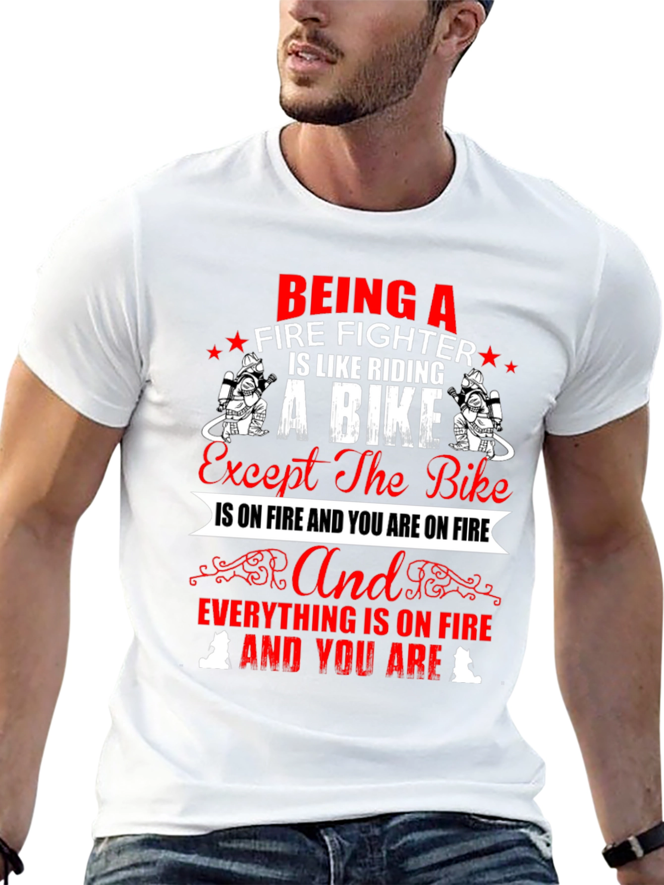 Firefighter Bike T-Shirt - Novelty Graphic Tee