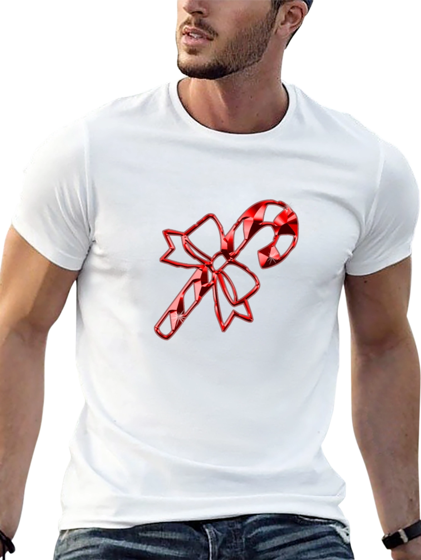 Festive Candy Cane Bow T-Shirt - Holiday Cheer