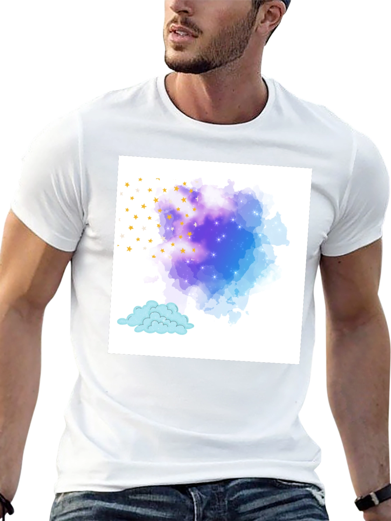 Starry Night Cloud Tee - Stylish Graphic Print