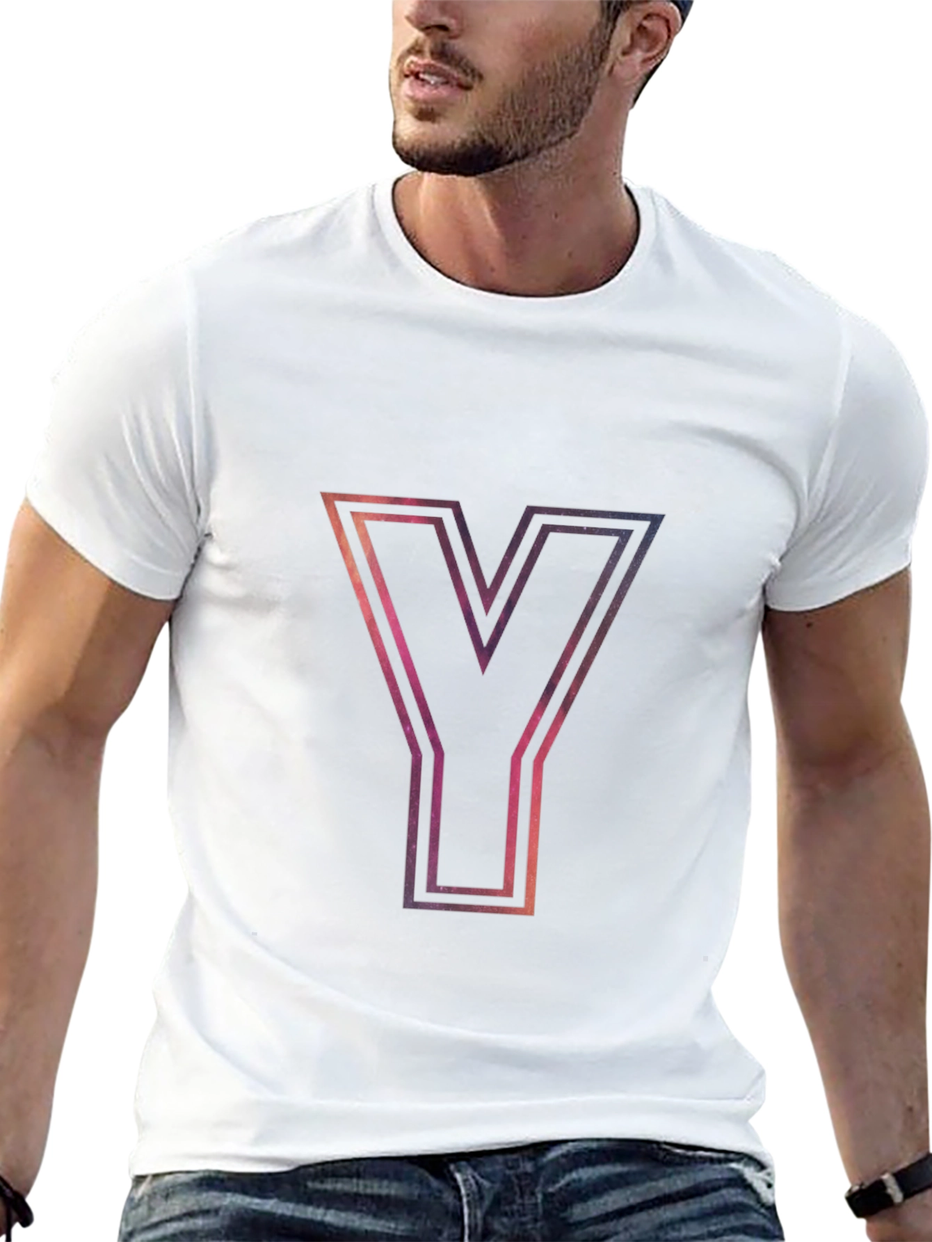 Galaxy Letter Y Graphic Tee - Stylish Black T-Shirt
