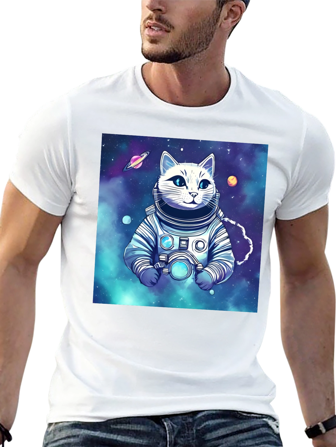 Astronaut Cat Graphic Tee - Space Explorer T-Shirt