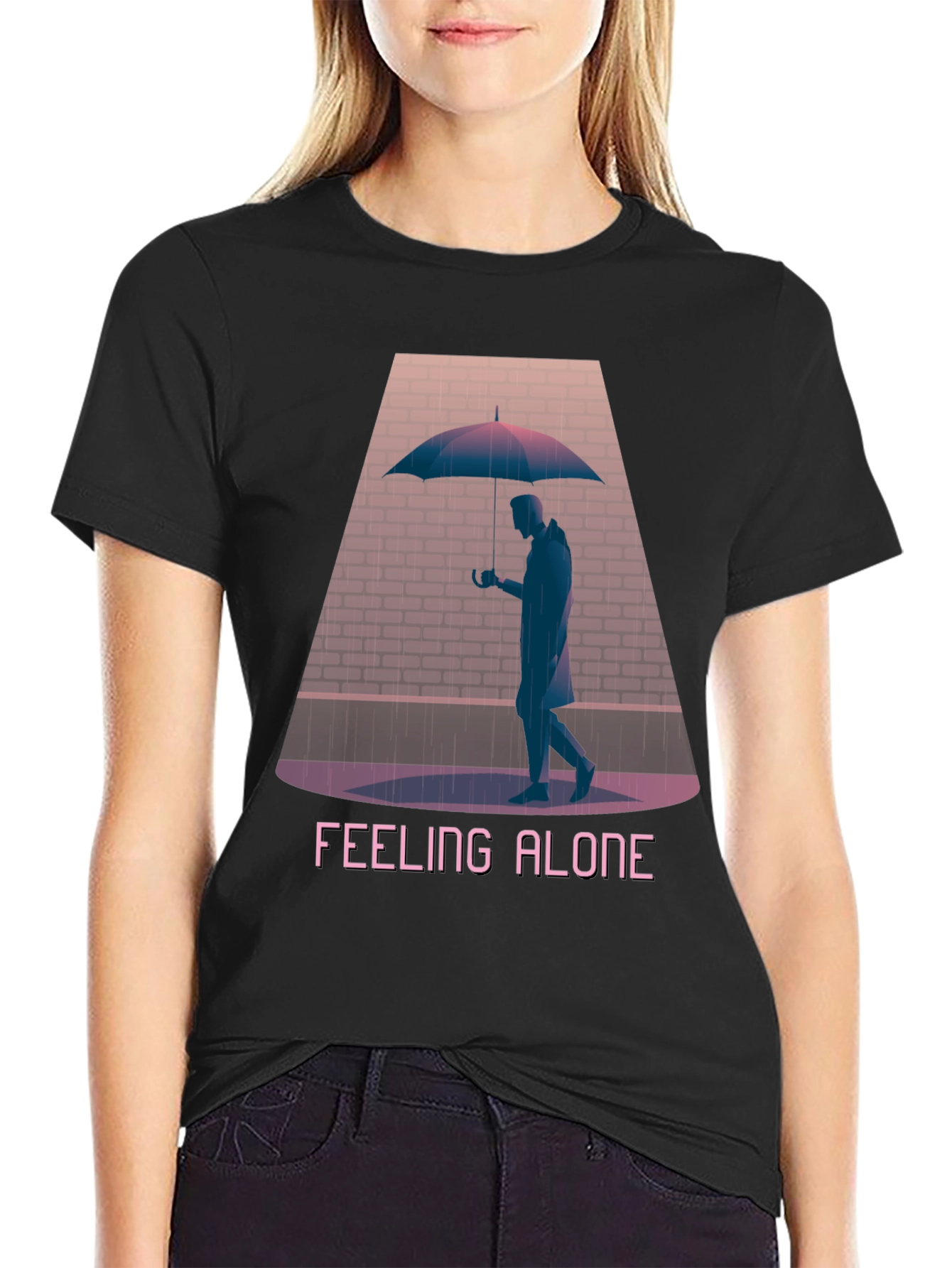 Feeling Alone Graphic Tee - Black Cotton T-Shirt