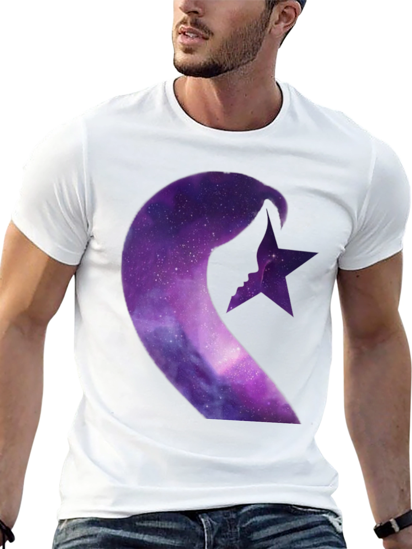 Galaxy Crescent Moon Star Graphic Tee