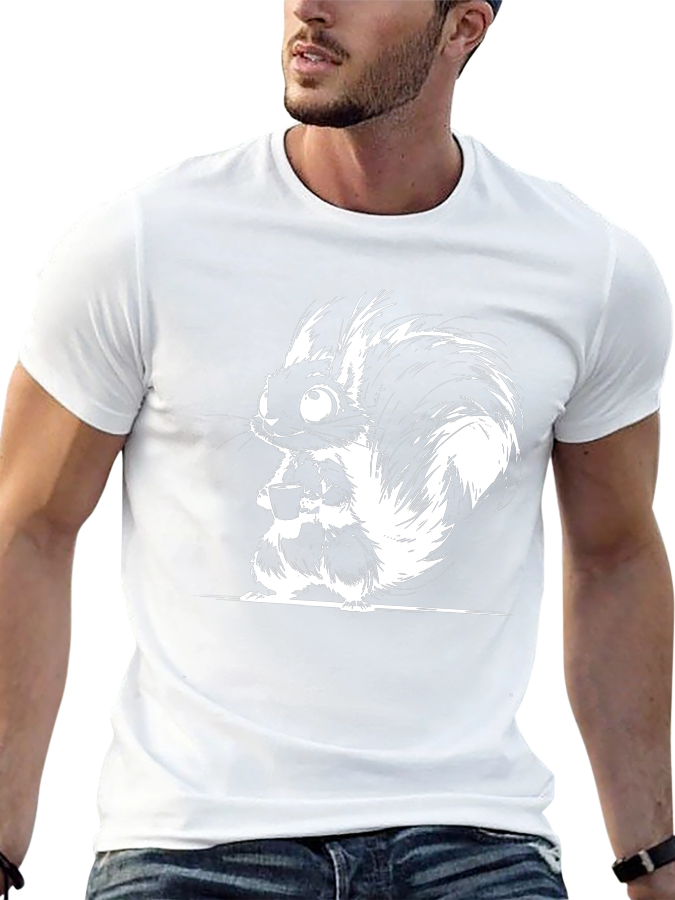 Whimsical Squirrel Graphic Tee - Black