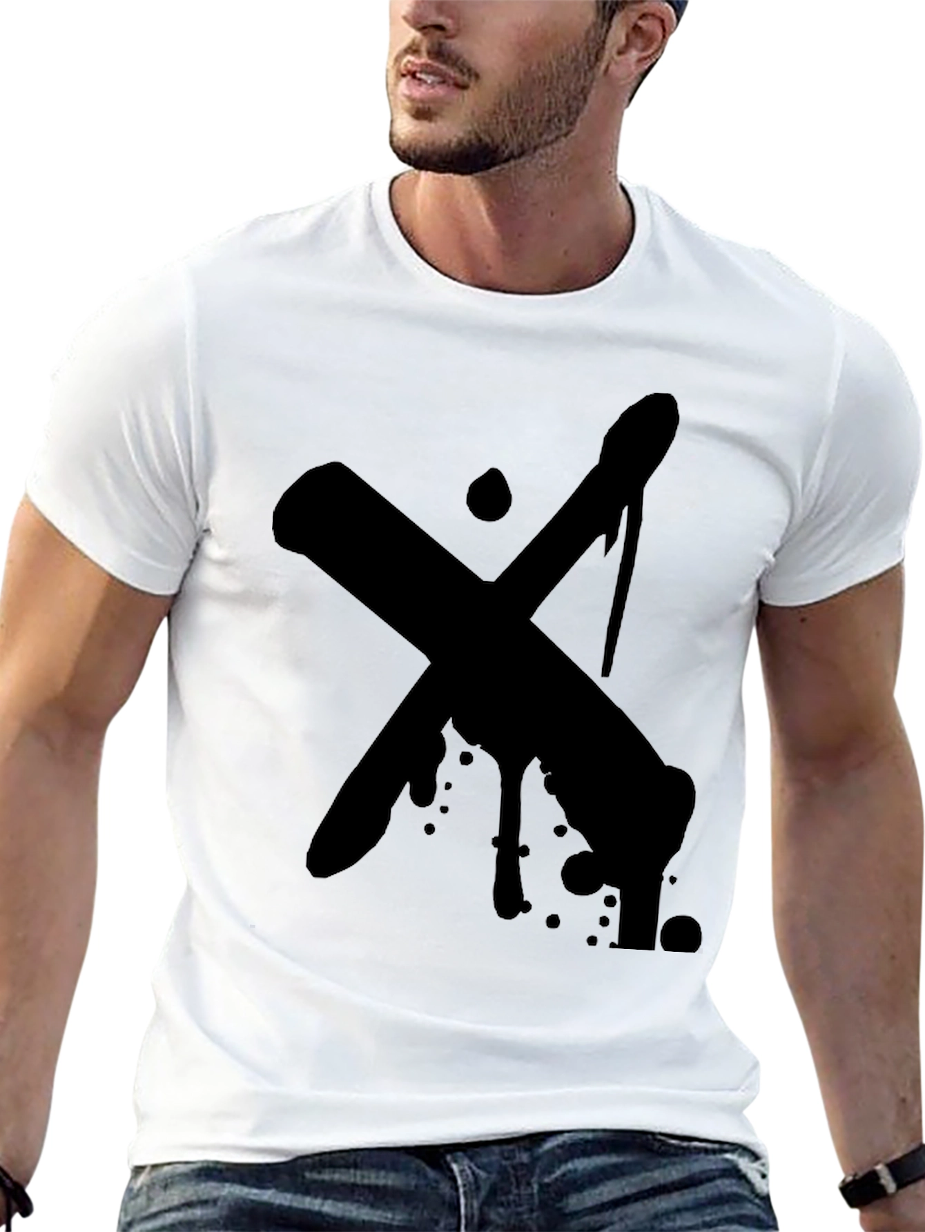 Bold Black X-Design Graphic Tee - Casual Style