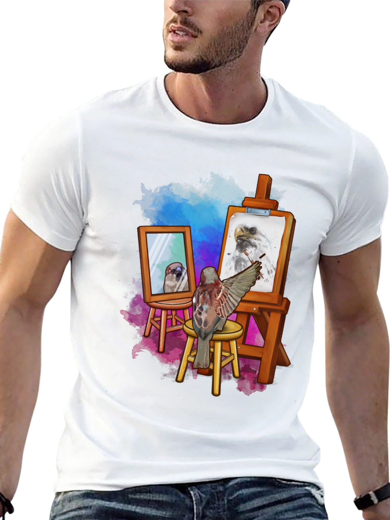 Artist Bird Graphic T-Shirt - Creative Bird Art