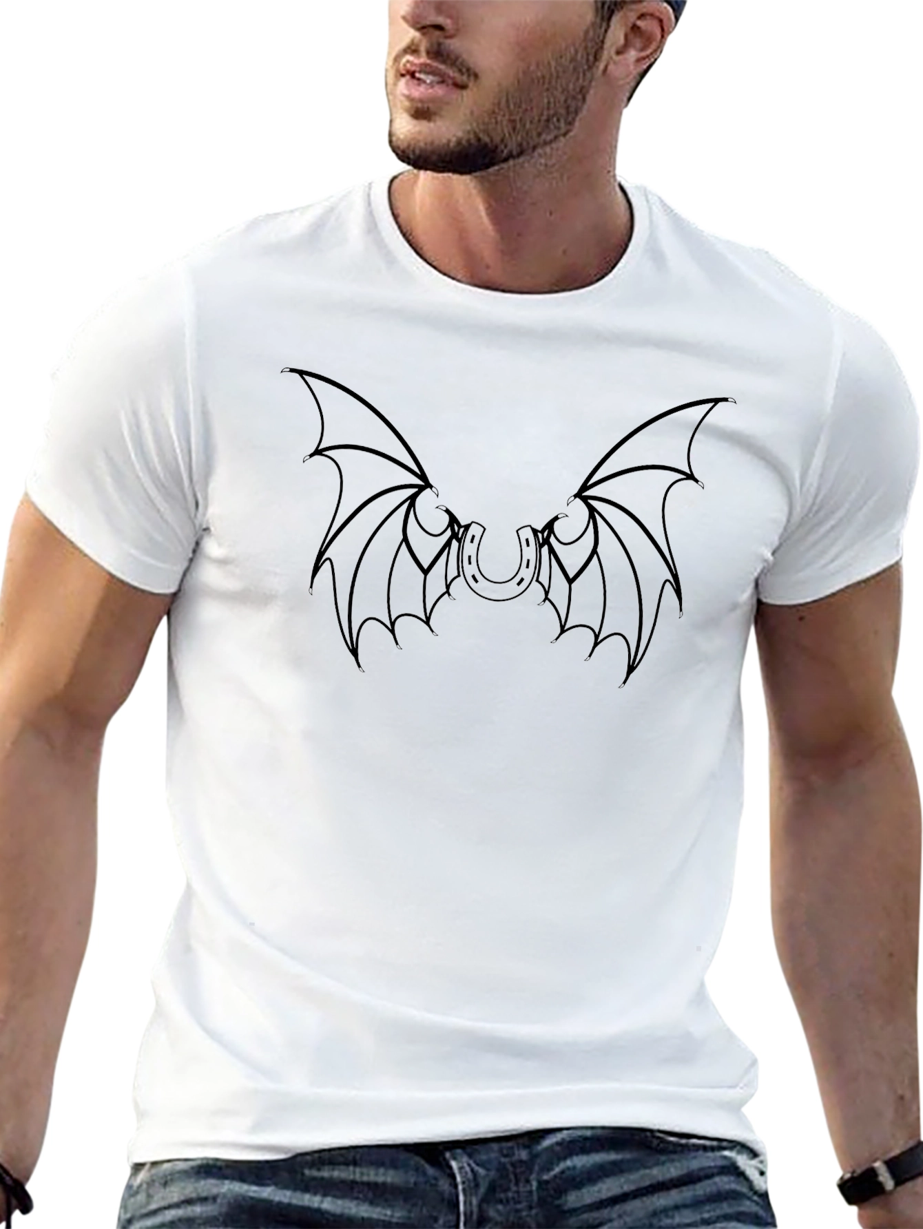 Bat Wing Horseshoe Graphic Tee - Black