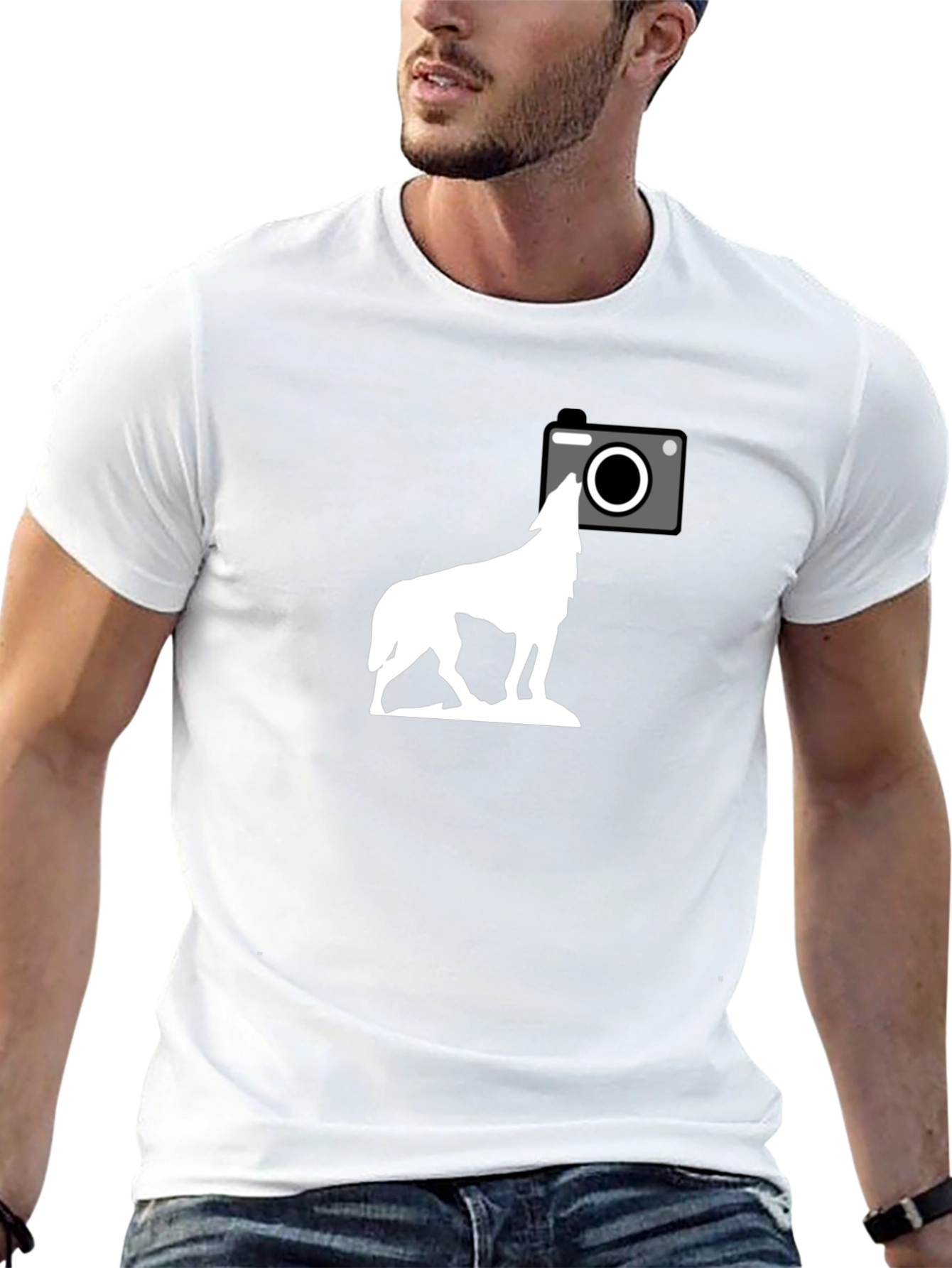 Wolf Howling T-Shirt - Cool Camera Graphic Tee