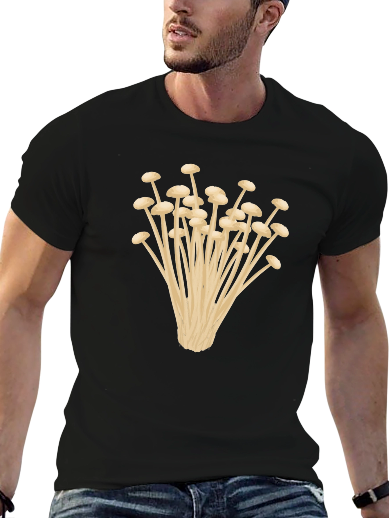 Enoki Mushroom Graphic Tee - Unisex Black T-Shirt