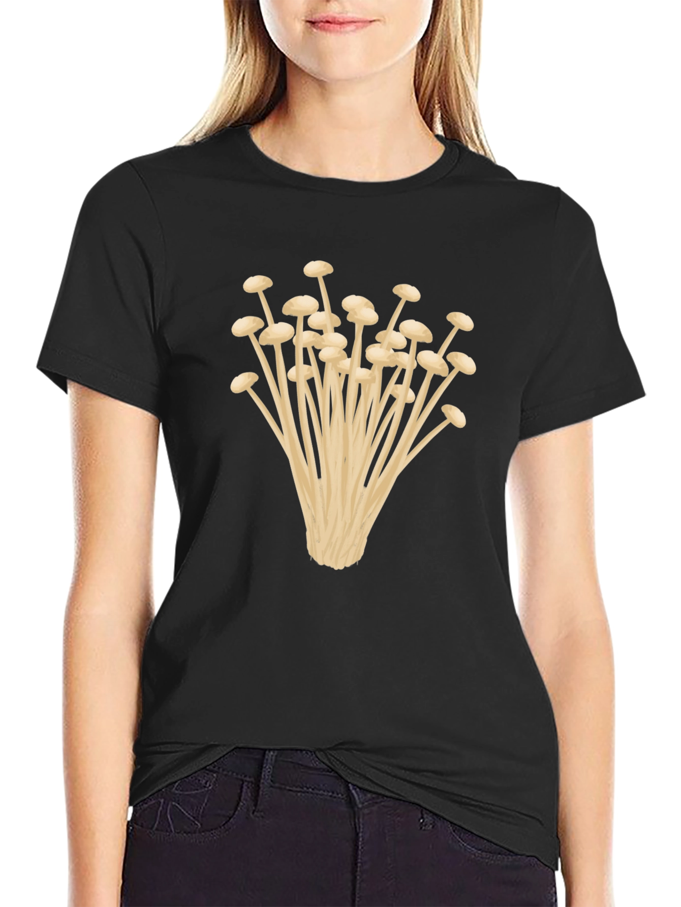 Enoki Mushroom Graphic Tee - Unisex Black T-Shirt
