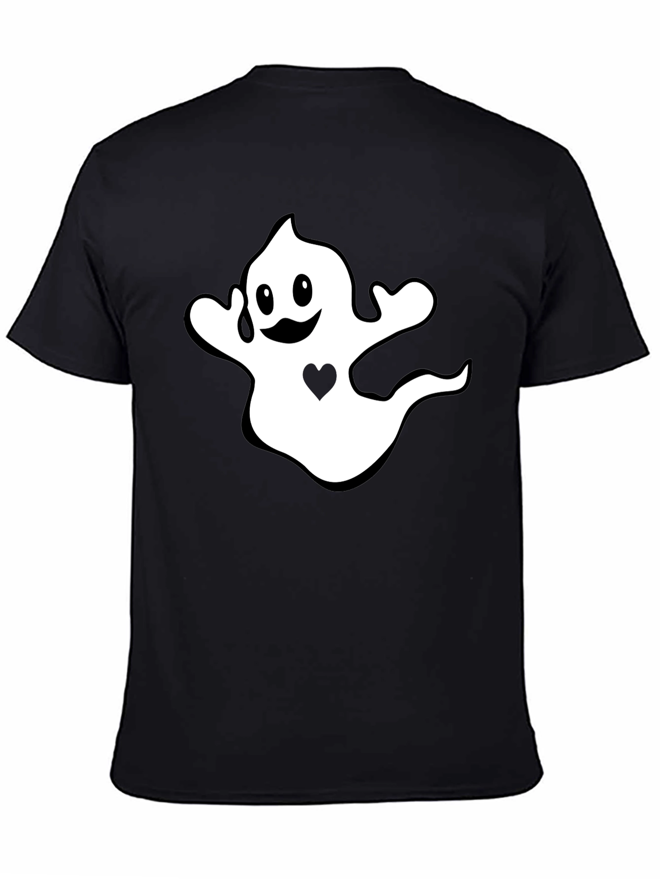Halloween Ghost Heart Graphic Black T-Shirt