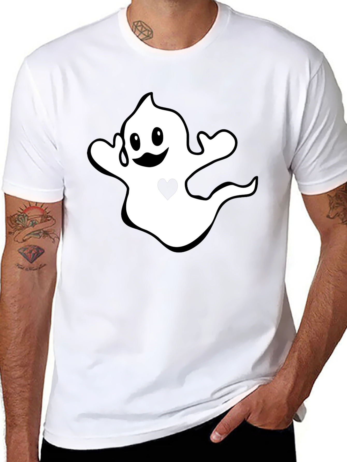 Halloween Ghost Heart Graphic Black T-Shirt
