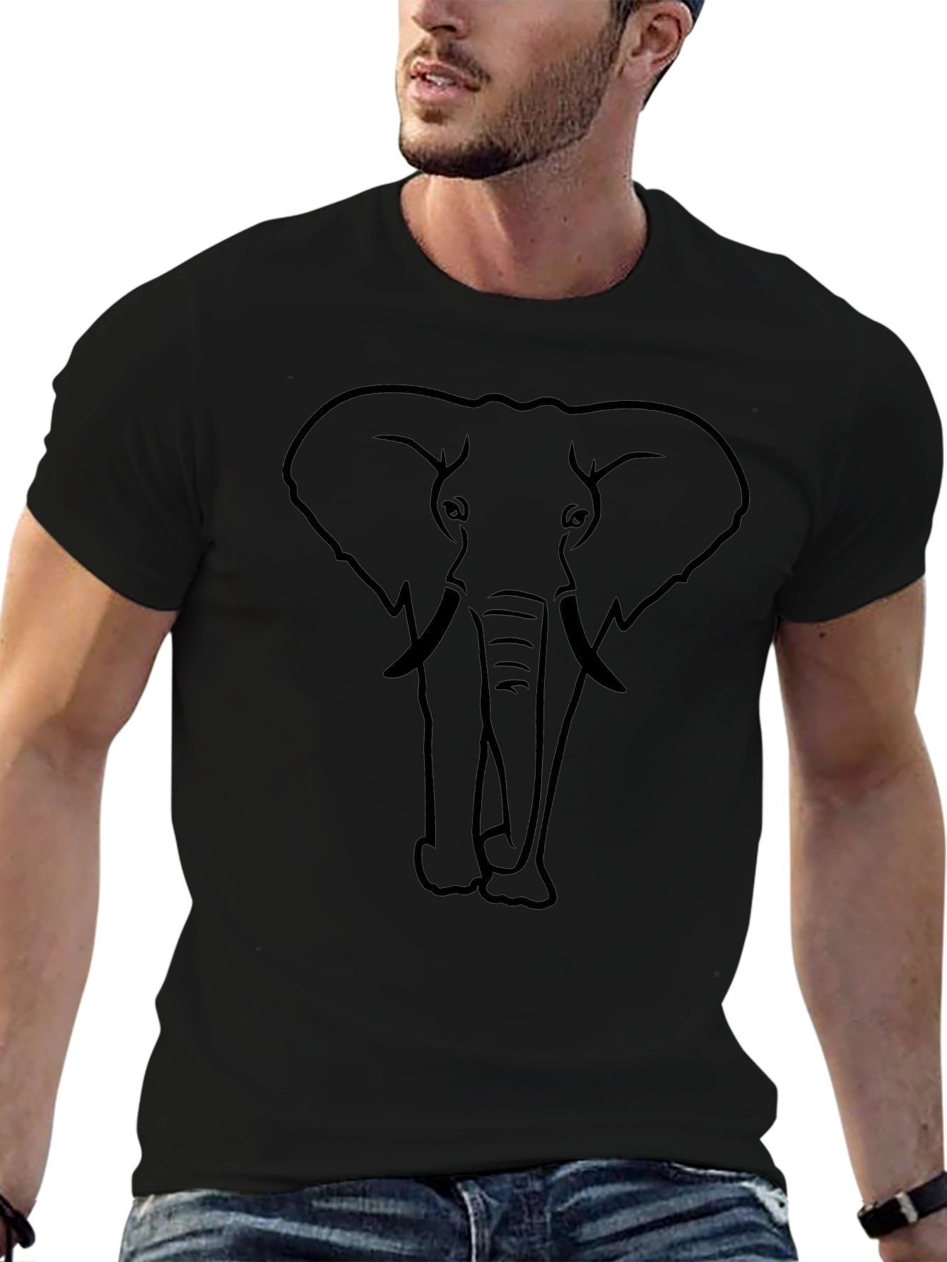 Elephant Outline Graphic Tee - Black