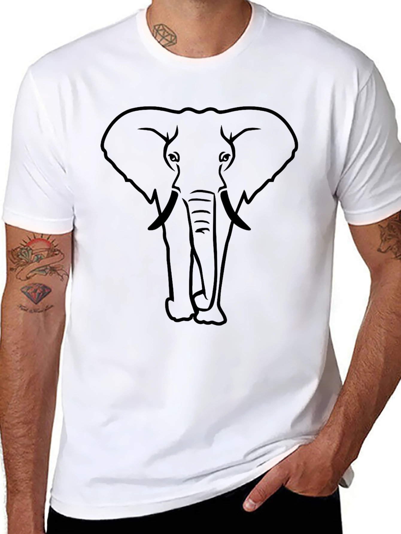 Elephant Outline Graphic Tee - Black