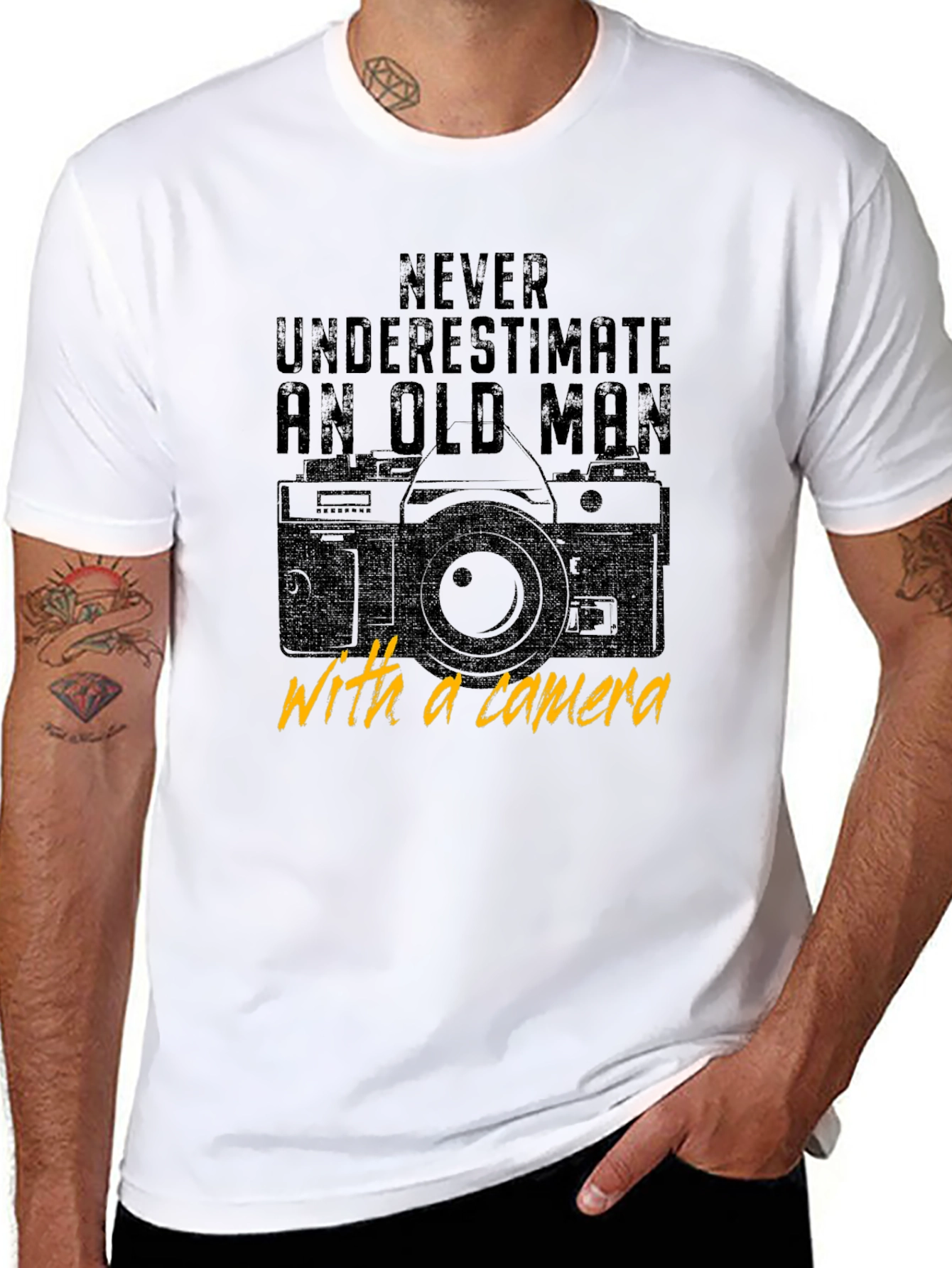 Never Underestimate an Old Man with a Camera T-Shirt