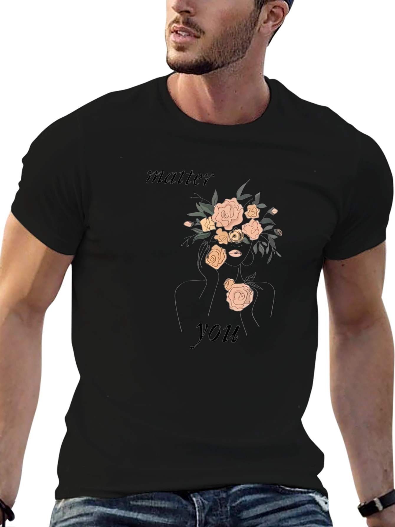 Floral Woman Graphic Tee - Black T-Shirt