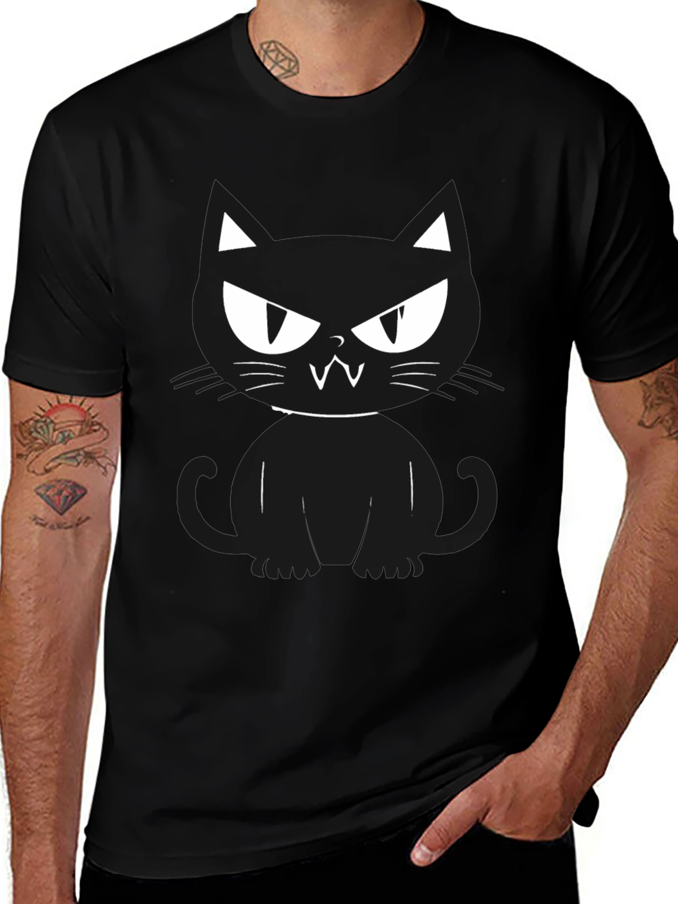 Mens Black Cat Graphic Tee - Halloween Ready!