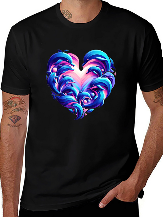 Dolphin Heart Graphic Black T-Shirt