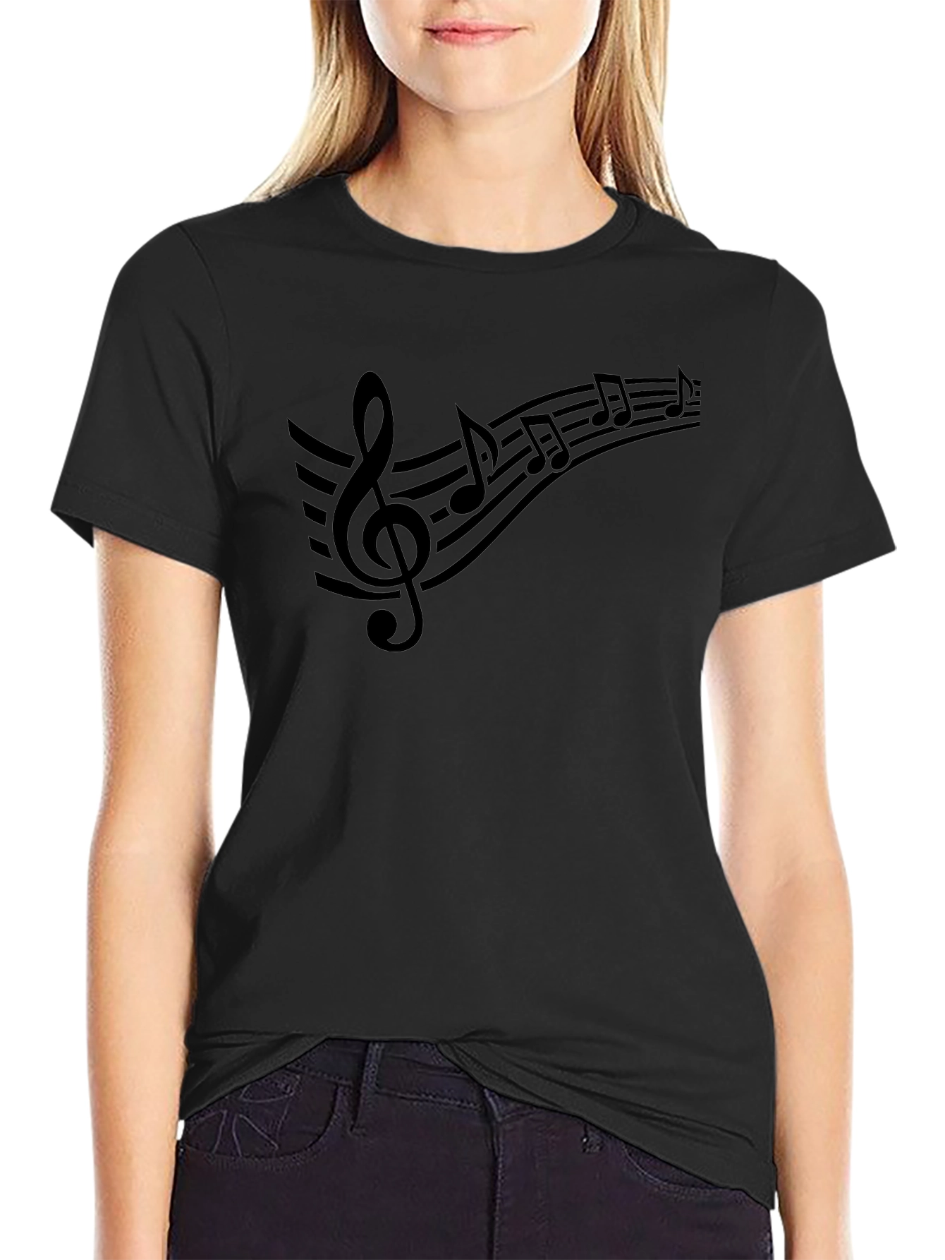 Musical Notes Graphic Black T-Shirt