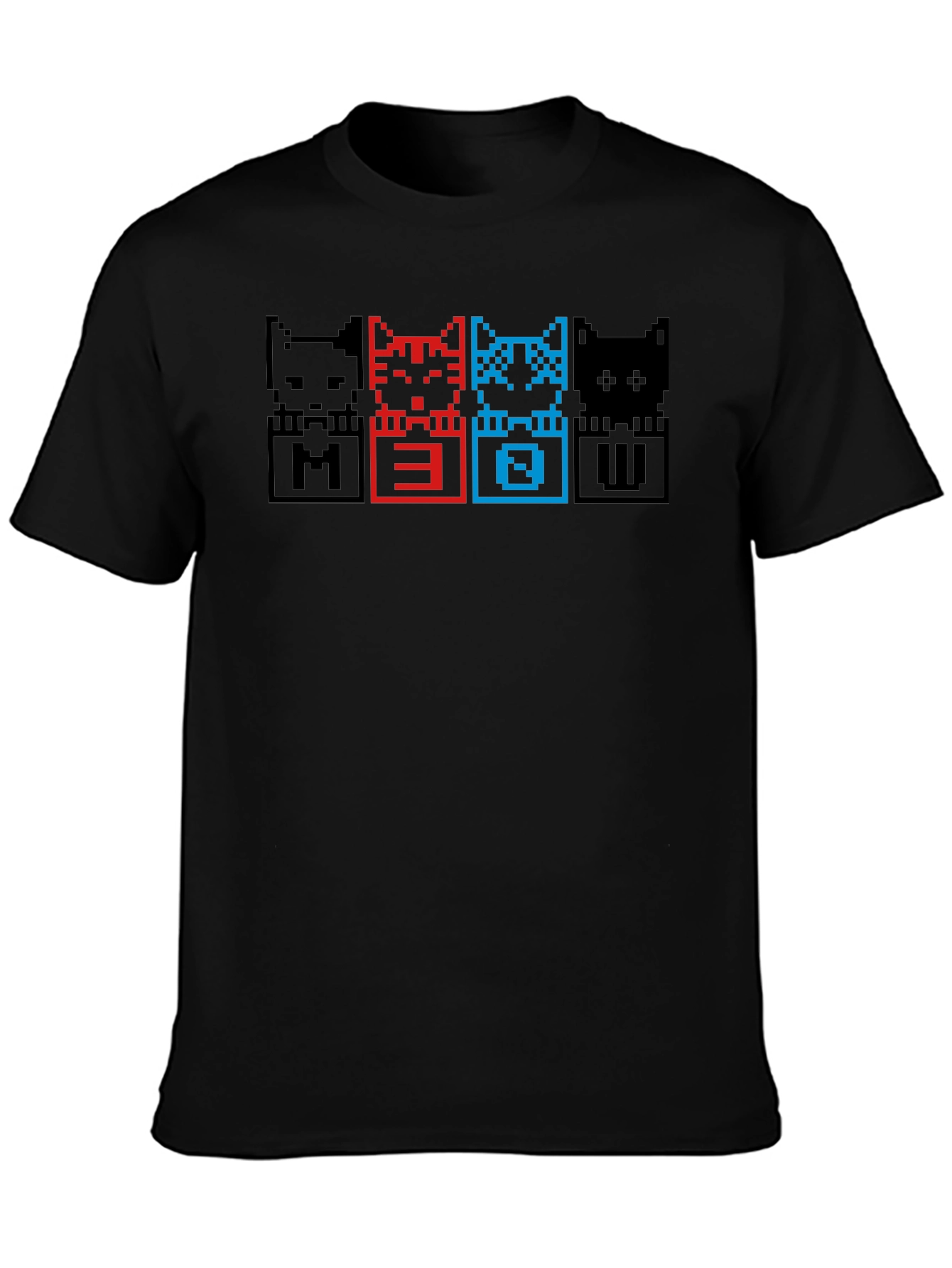 Pixel Cat Meow T-Shirt - Black