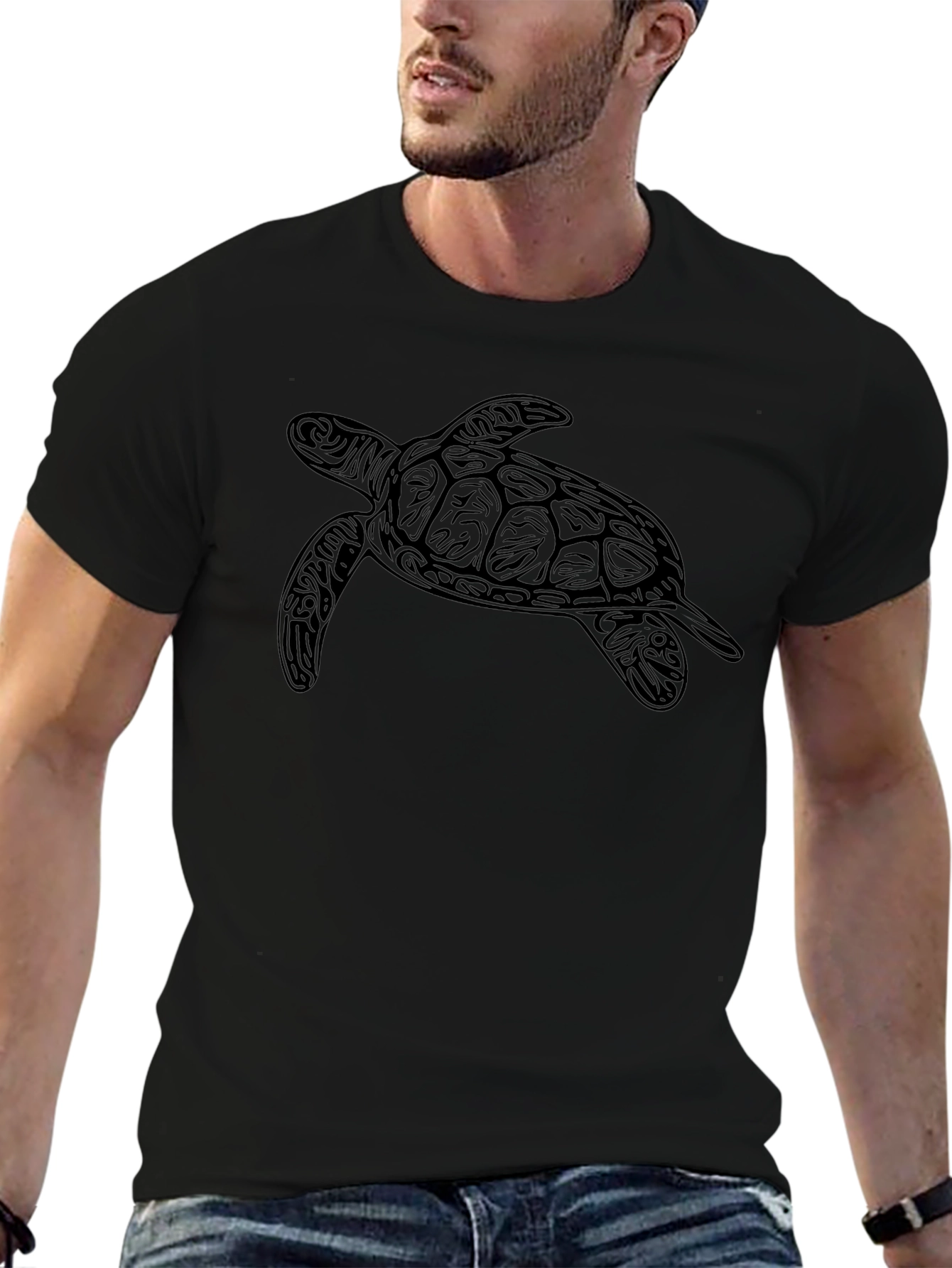 Mens Black Turtle Graphic T-Shirt
