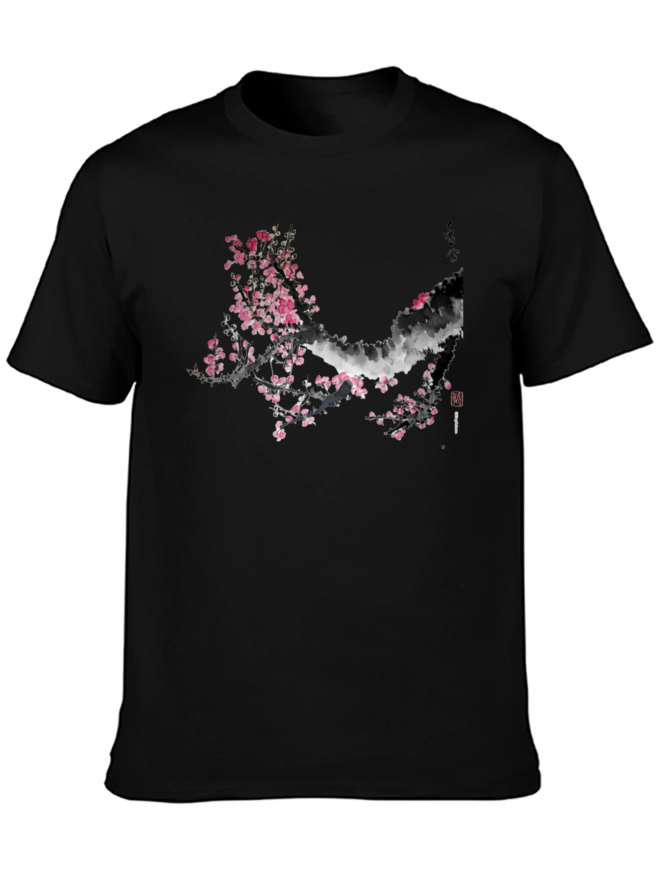 Black T-Shirt with Cherry Blossom Design