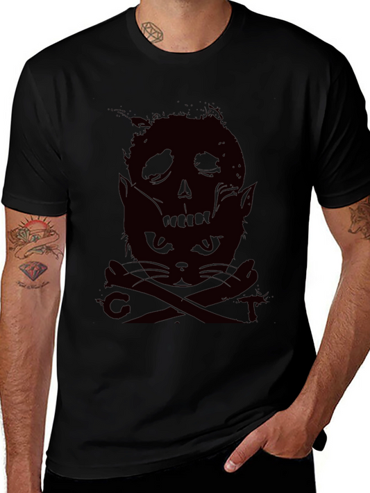 Skull Cat Graphic Tee - Dark Humor Style