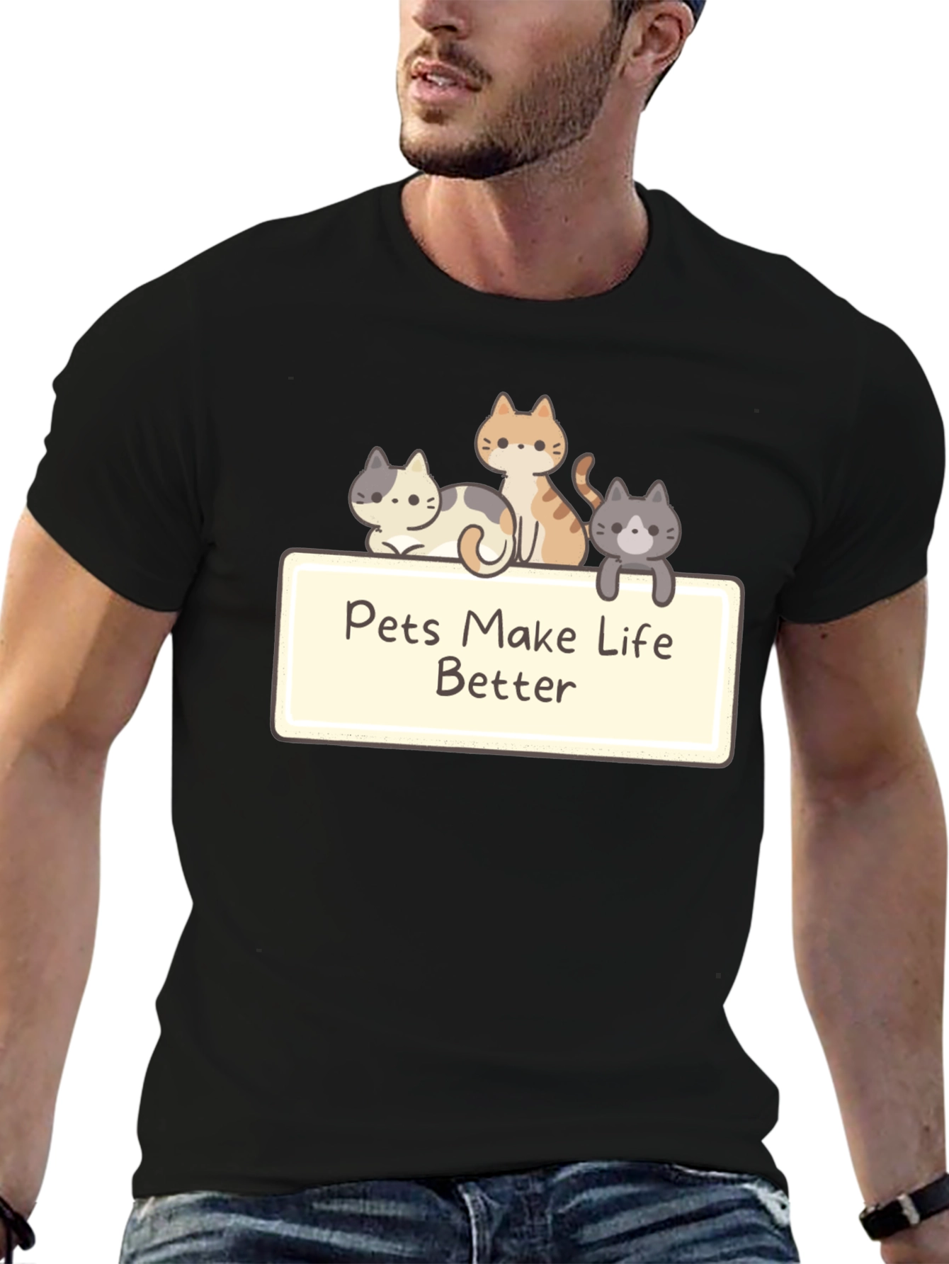 Pets Make Life Better Black T-Shirt