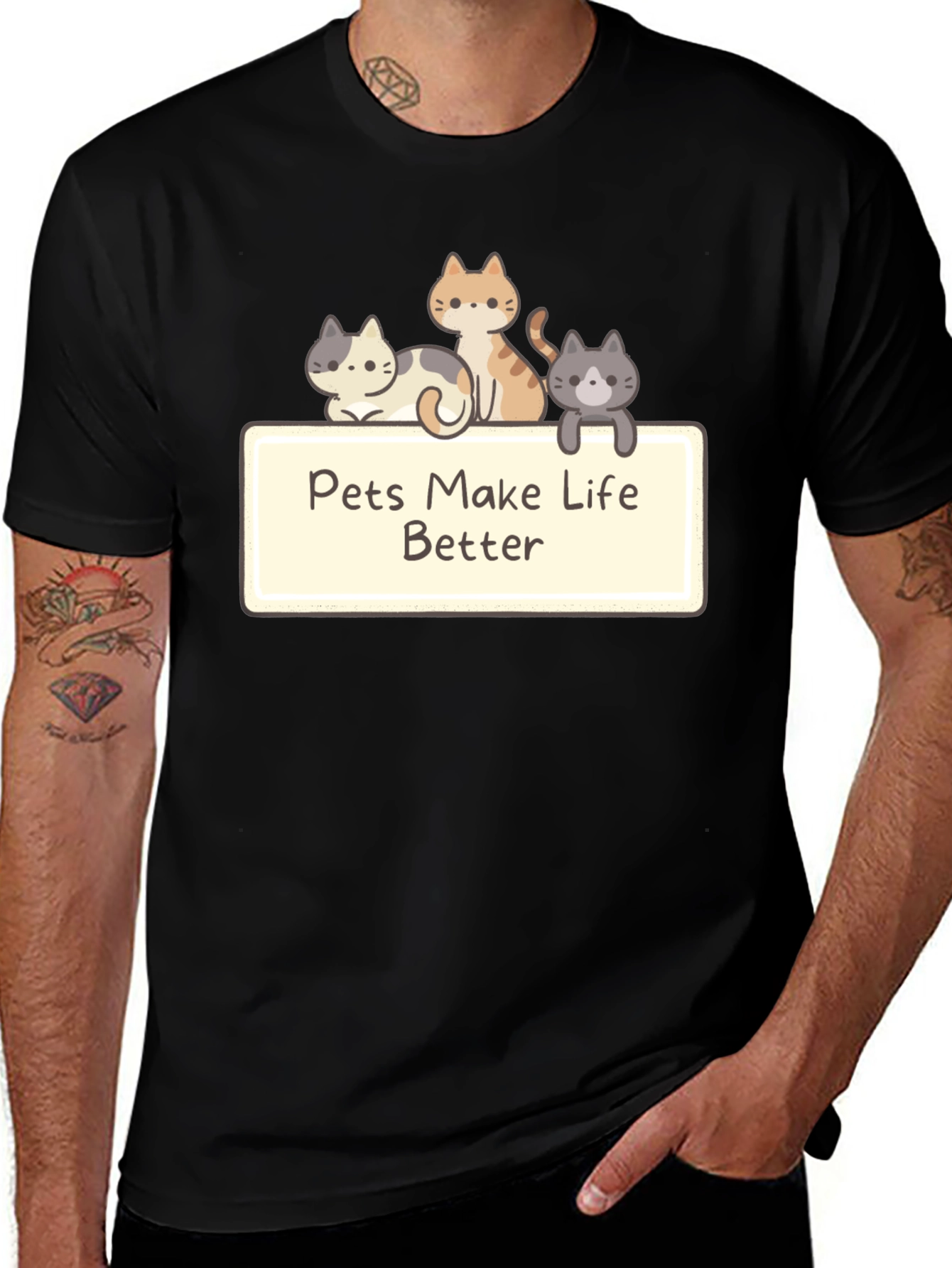 Pets Make Life Better Black T-Shirt