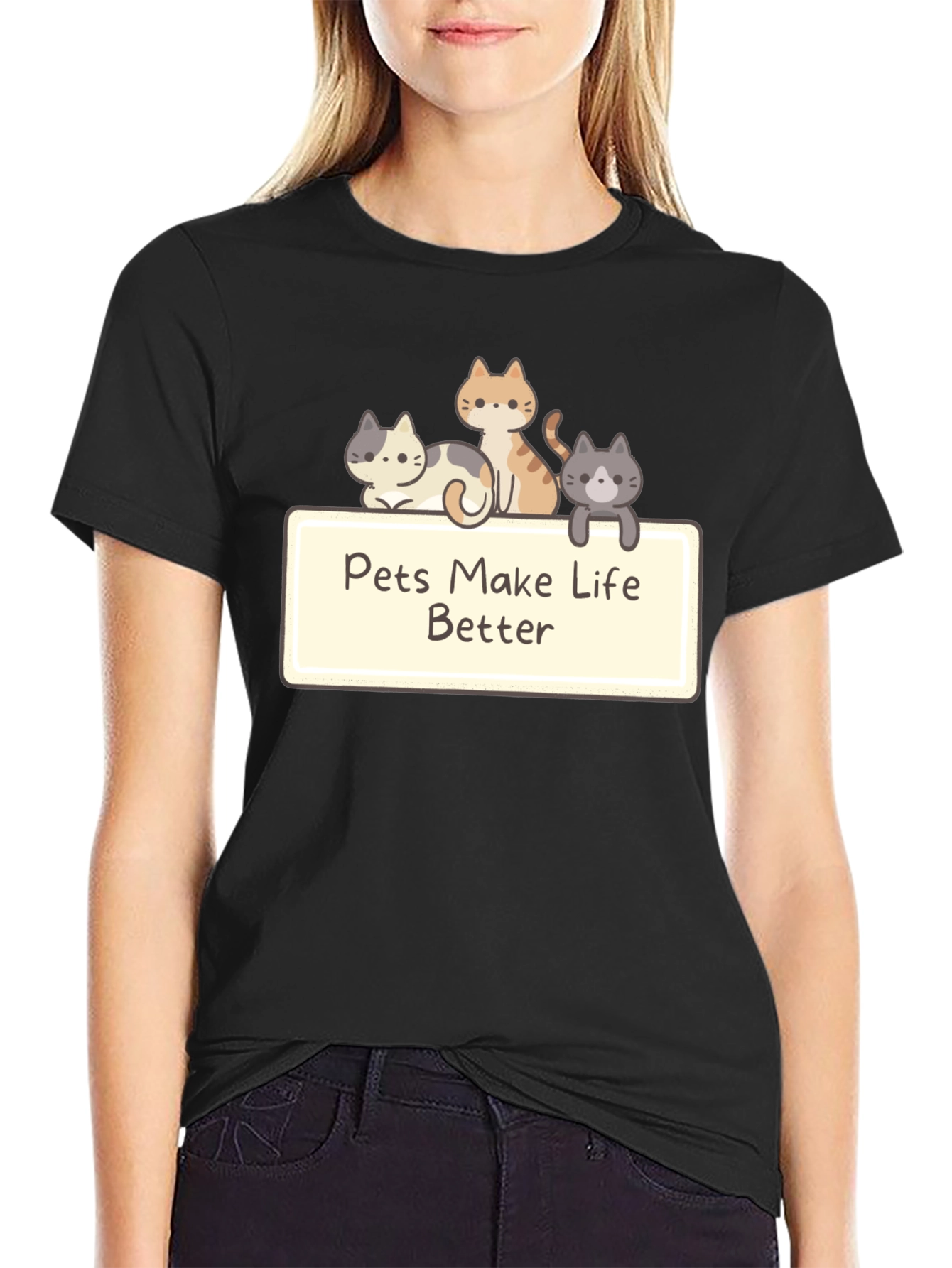 Pets Make Life Better Black T-Shirt