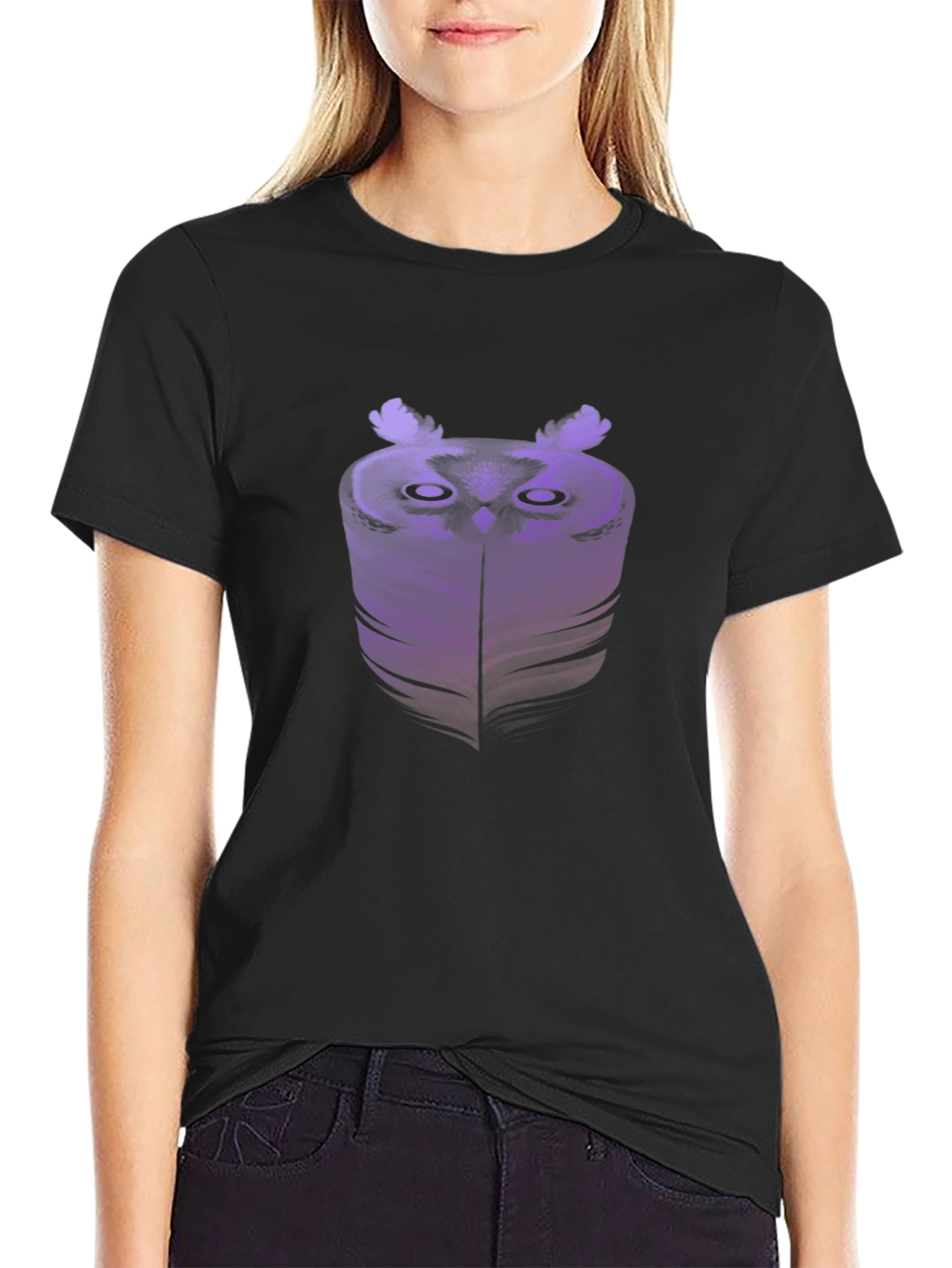 Abstract Owl Graphic Tee - Black Cotton Blend