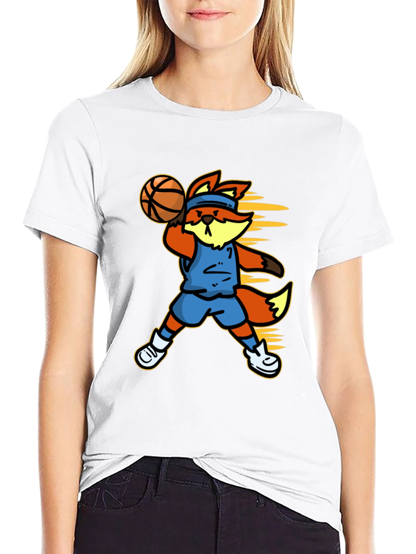 Cartoon Fox Basketball Graphic Tee